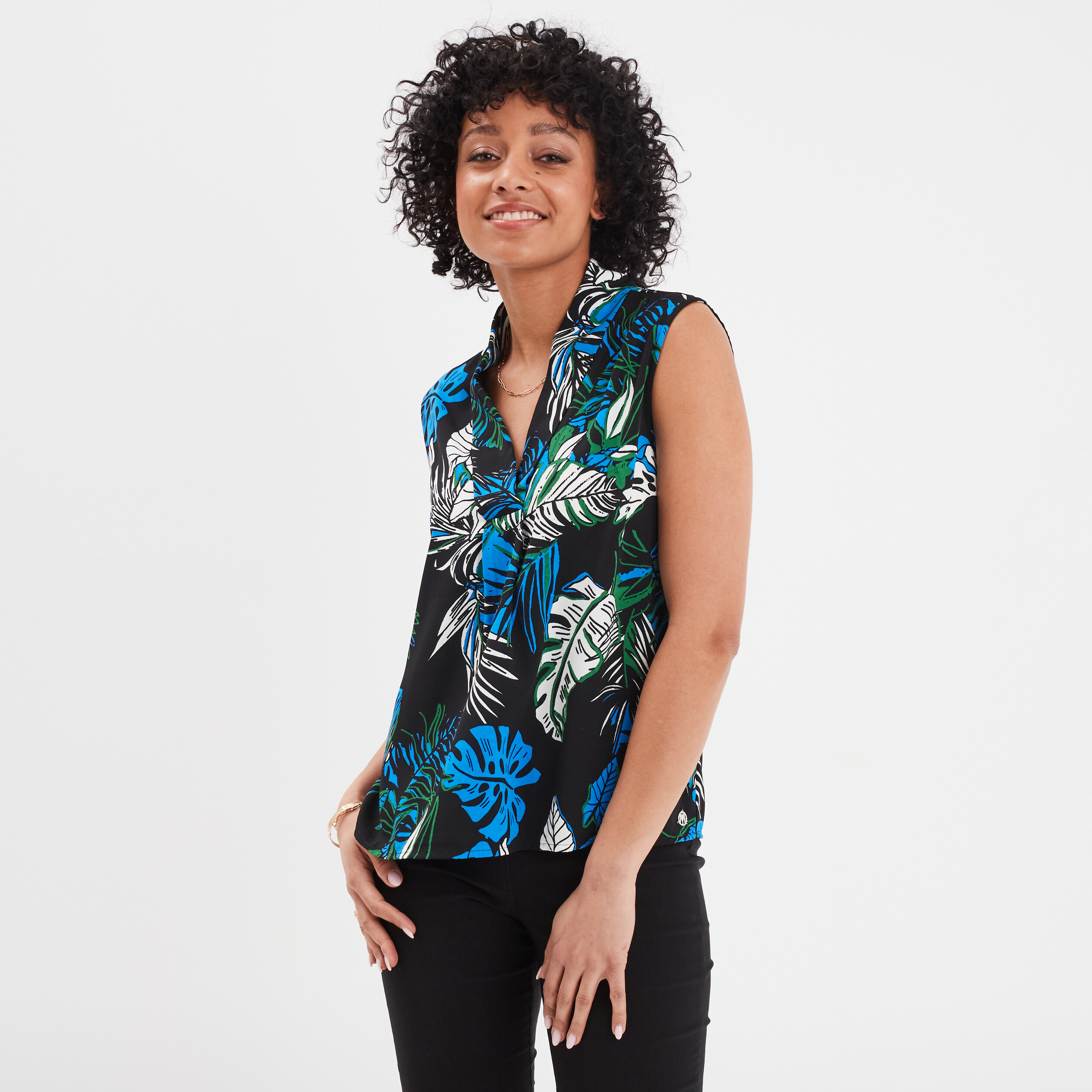 Blouse sans manches col en V Mosquitos noir femme La Halle