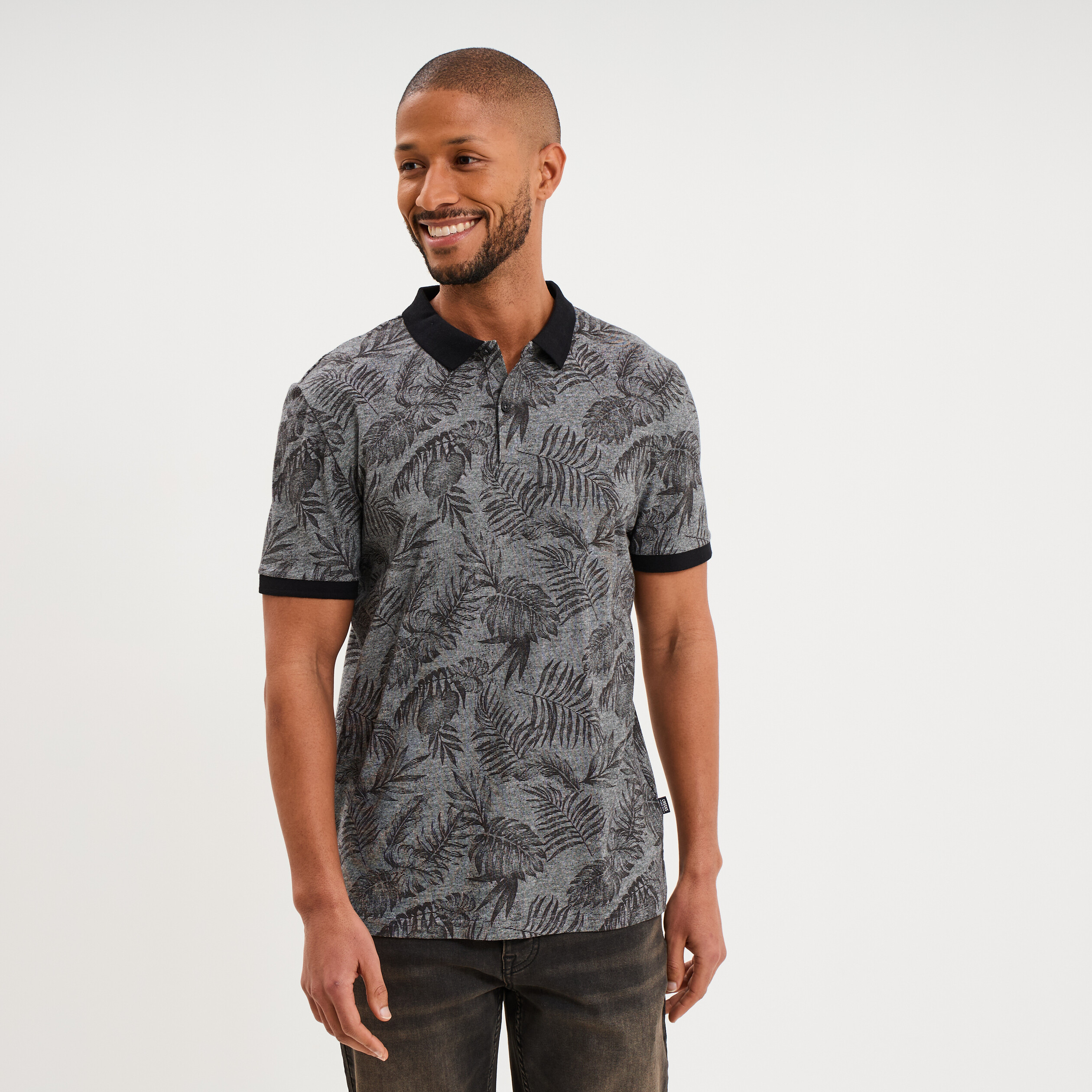 Polo jersey droit manches courtes coton noir homme