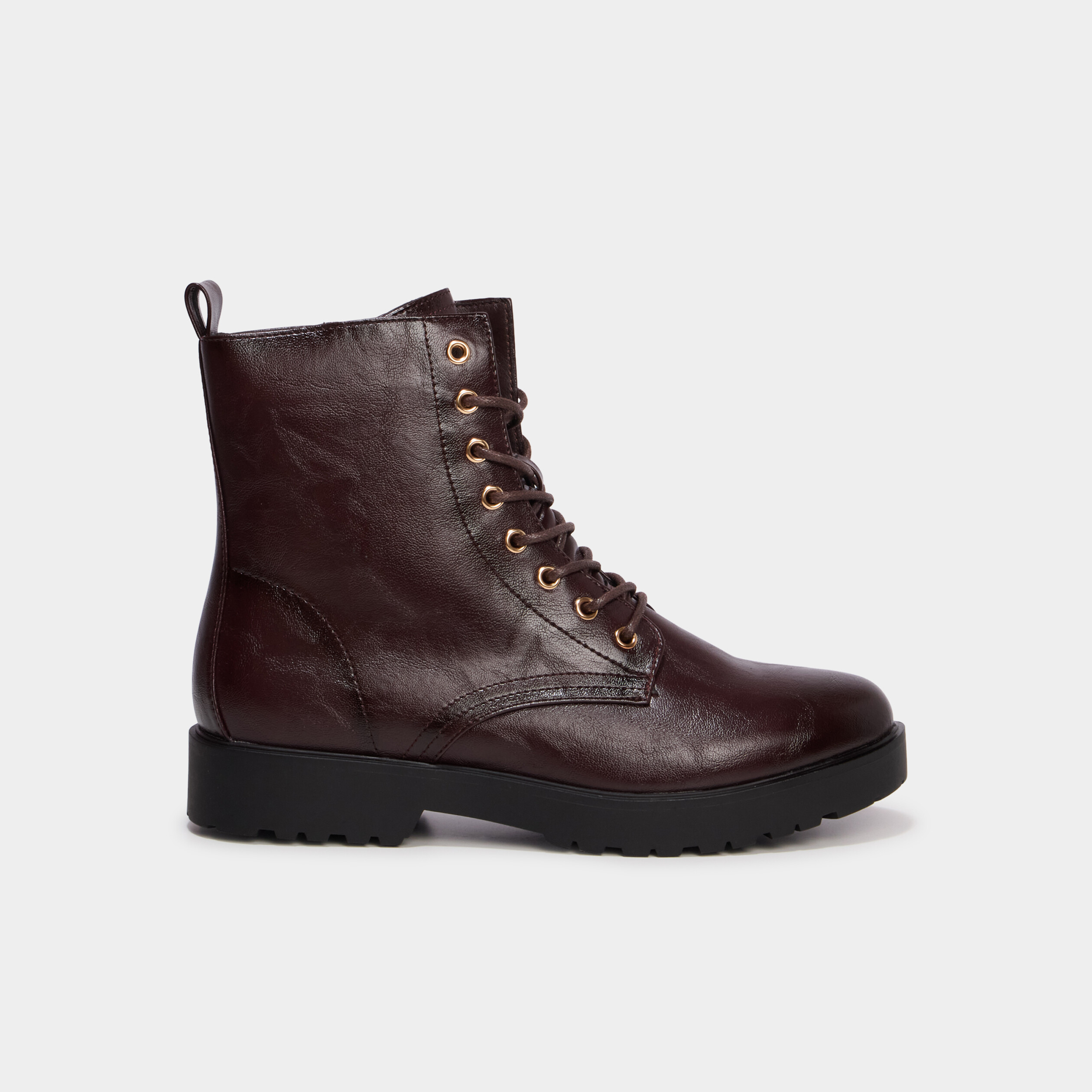 Boots &agrave; lacets talons bordeaux femme