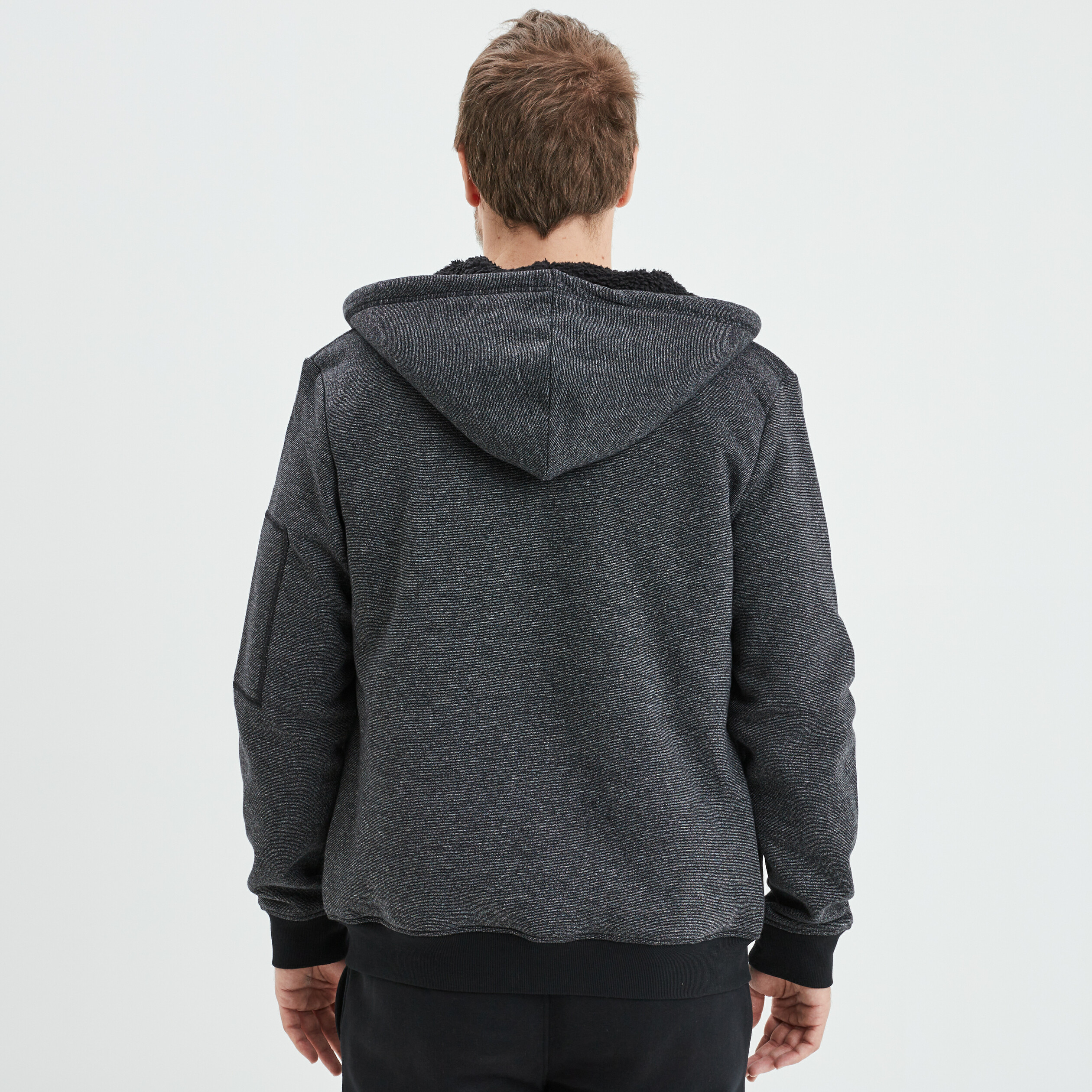 Sweat zipp&eacute; molleton doubl&eacute; sherpa gris fonc&eacute; homme