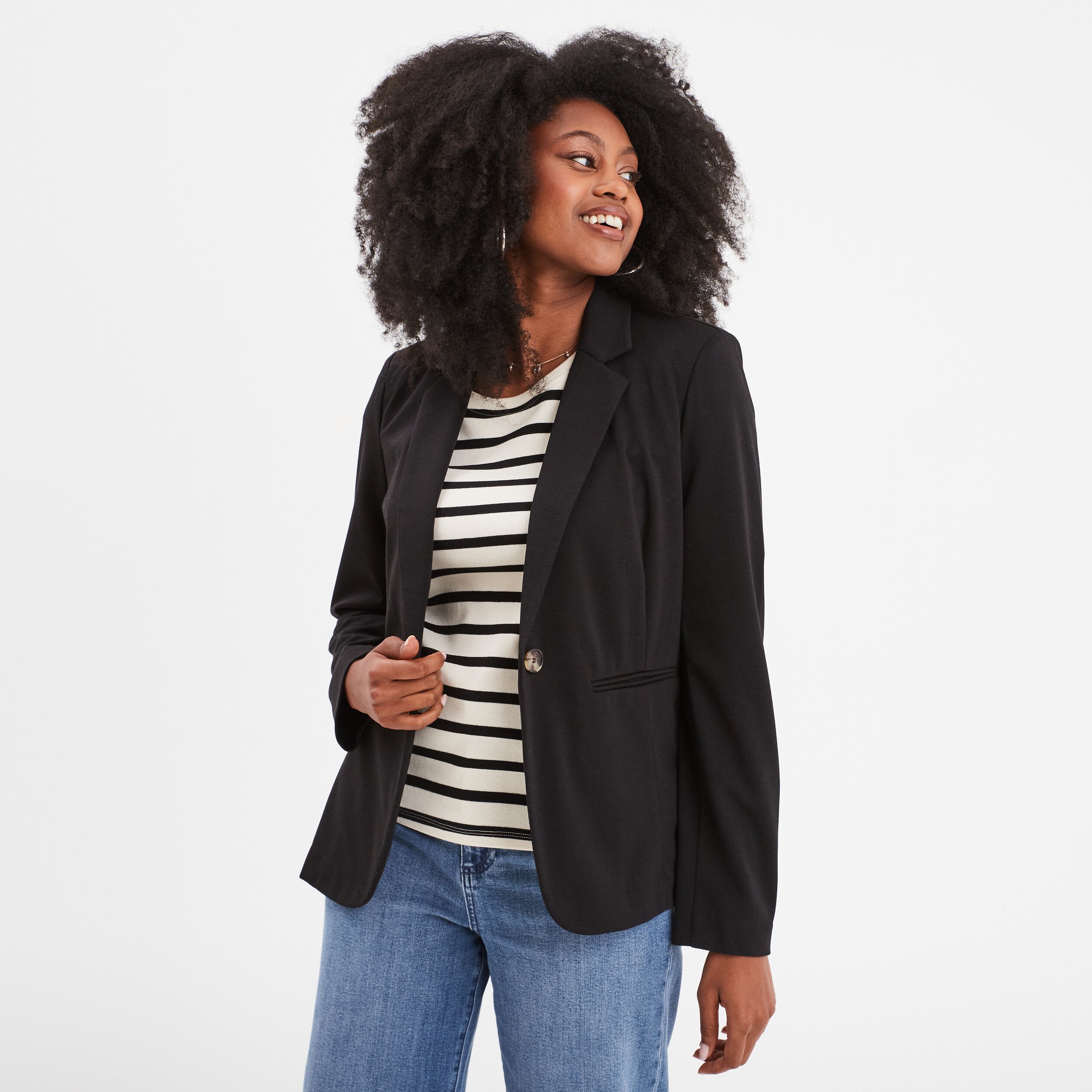 Veste blazer droite boutonnee 2 poches noir femme
