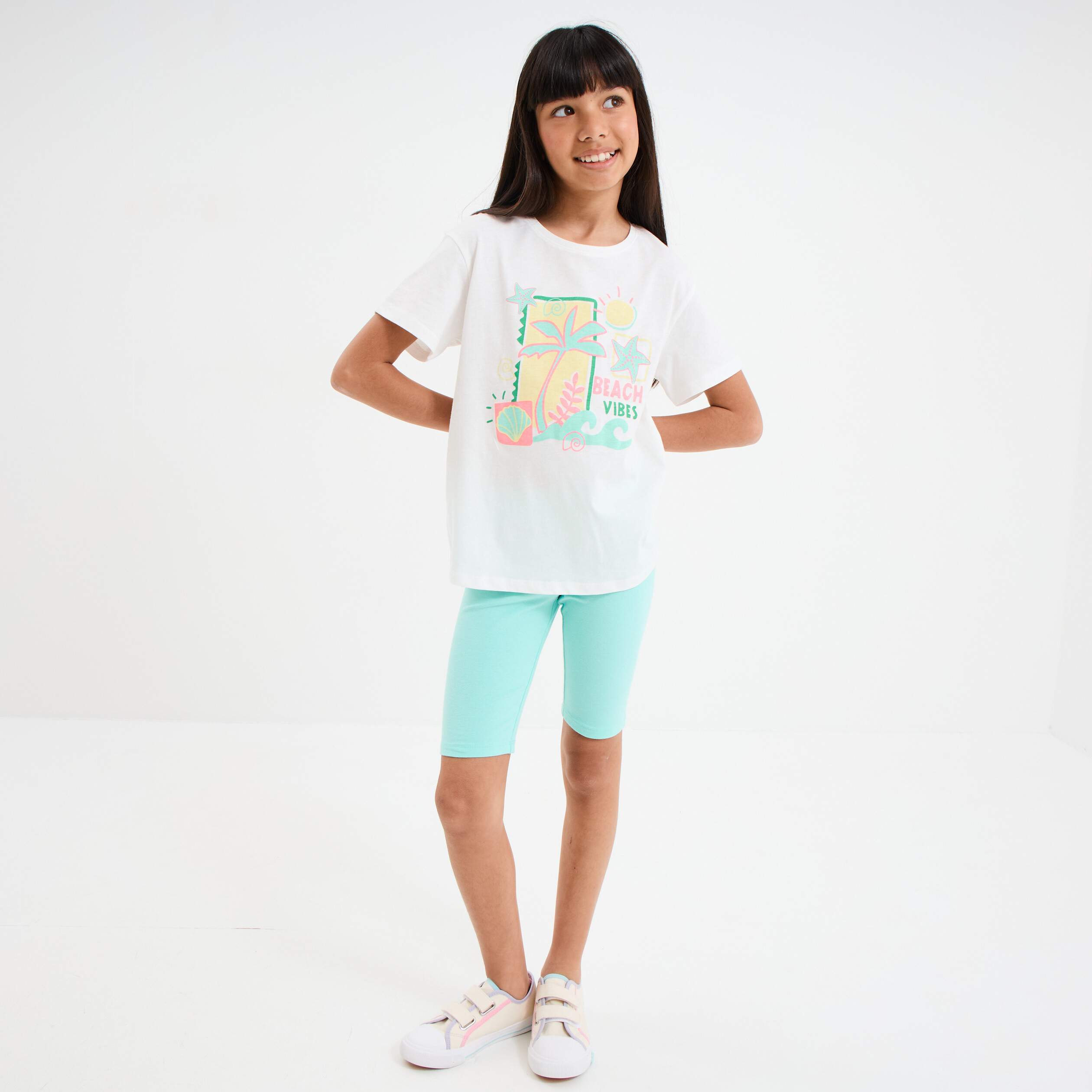 ensemble 2 pieces avec cycliste coton blanc fille Ensemble 2 pièces avec cycliste coton blanc fille