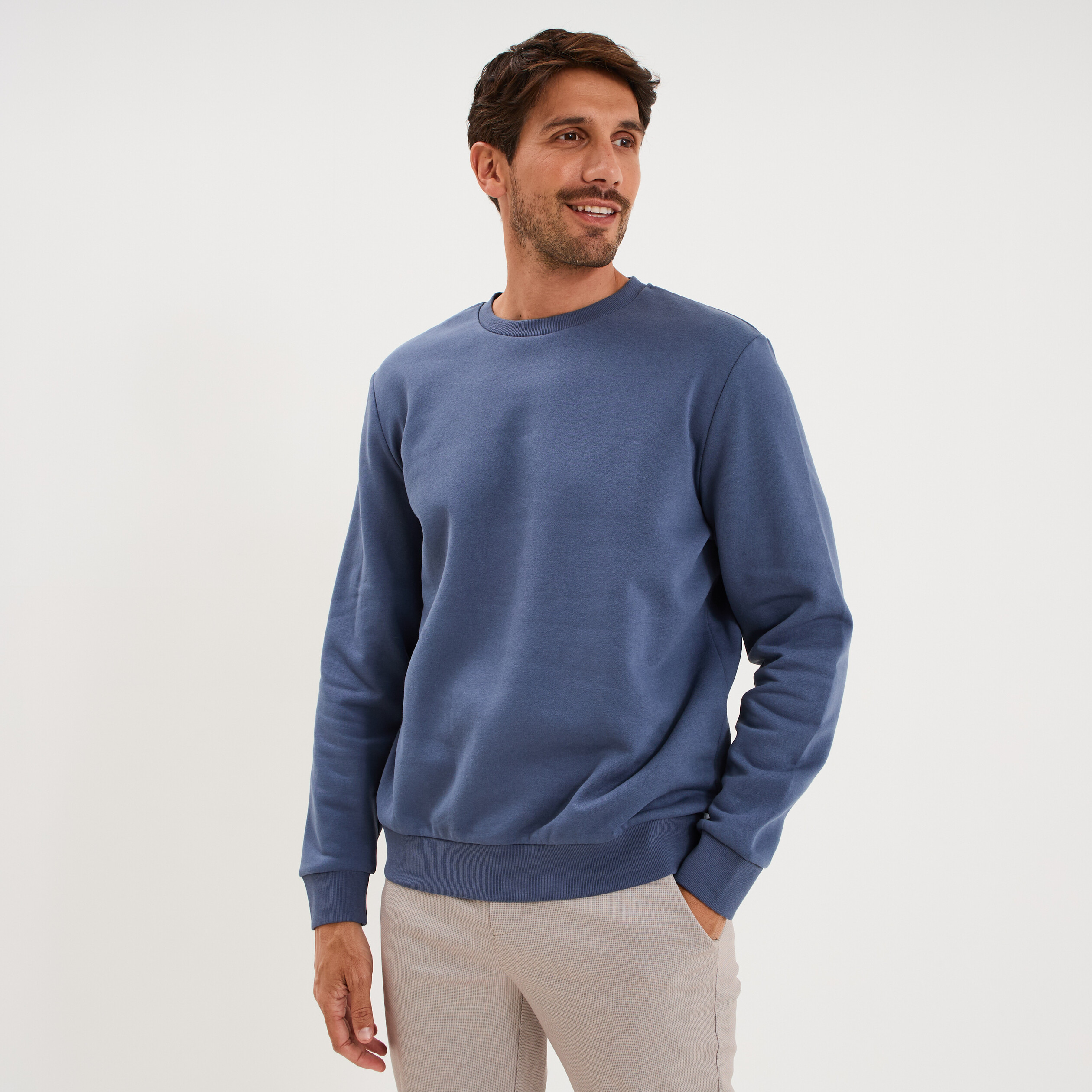 Sweat molleton col rond bleu lavande homme