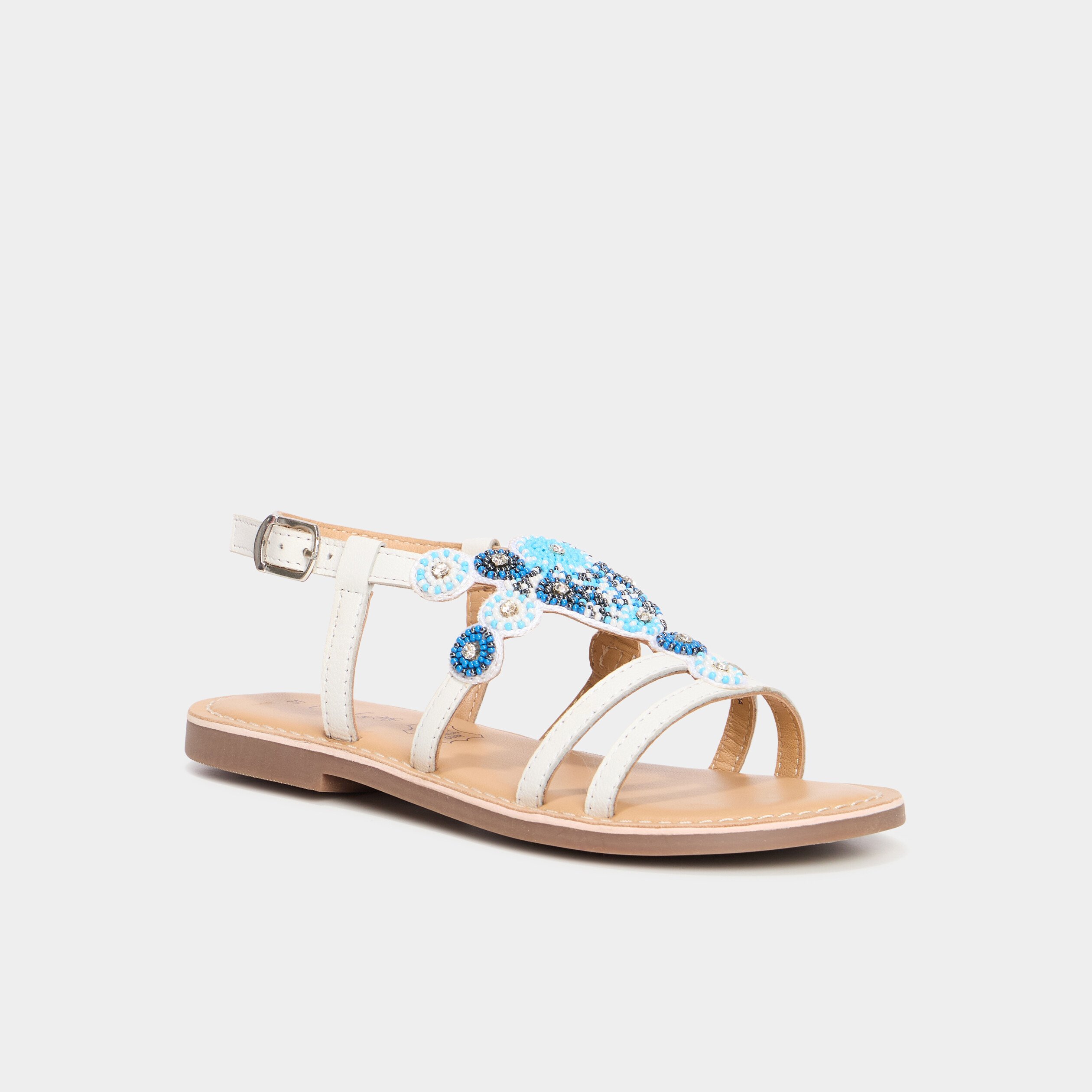 sandales avec perles en cuir blanc fille Sandales avec perles en cuir blanc fille