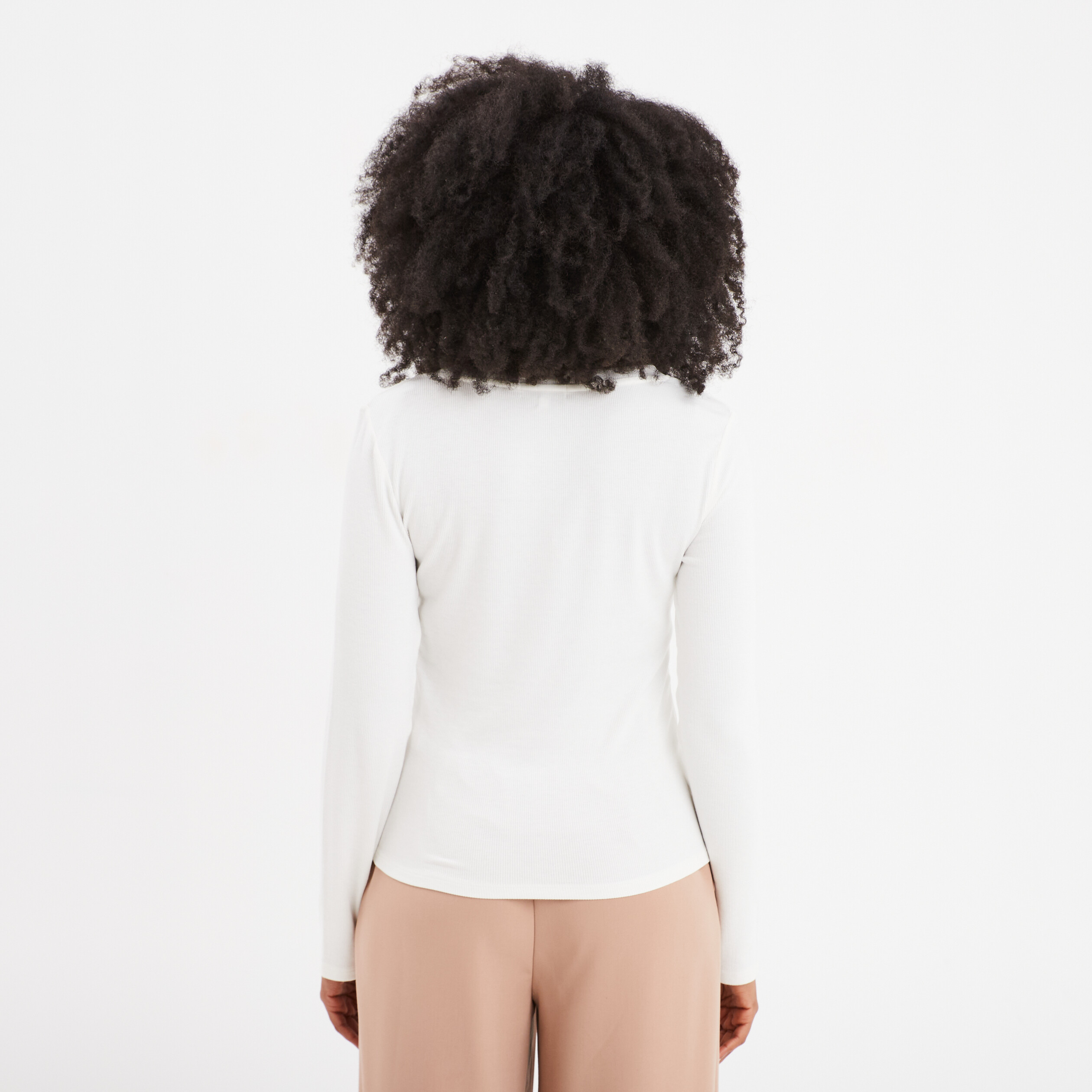 T-shirt col rond manches longues blanc femme