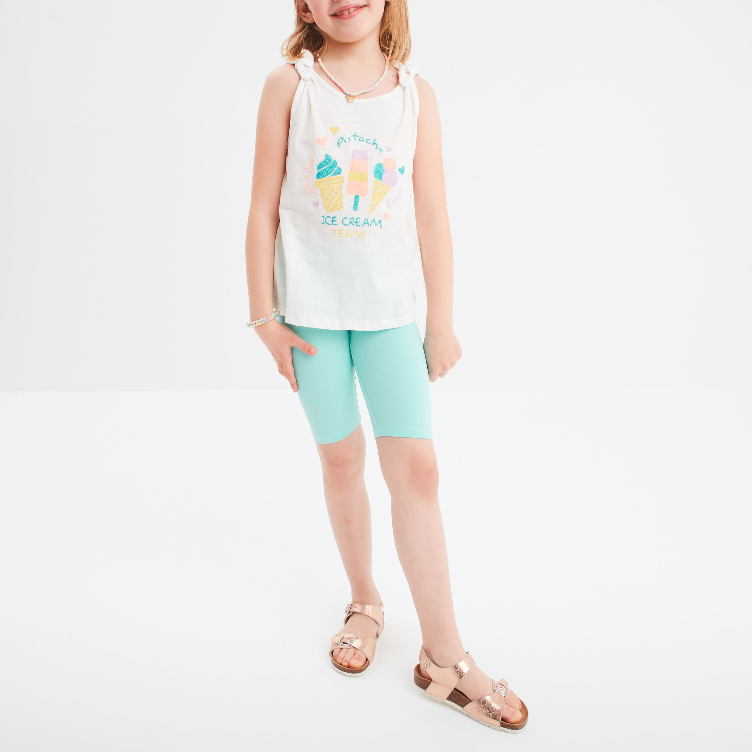 ensemble debardeur et cycliste coton ivoire fille Ensemble débardeur et cycliste coton ivoire fille