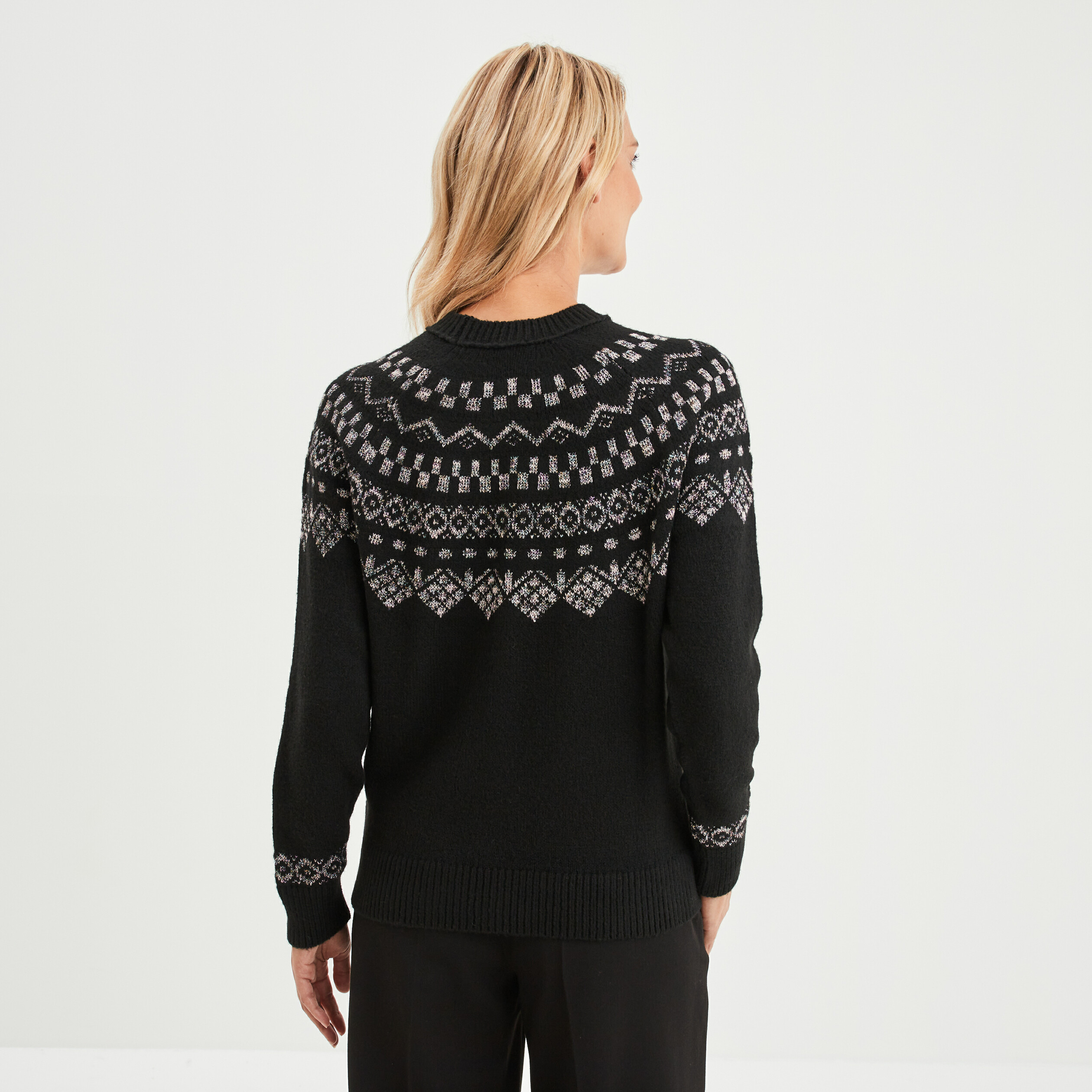 Pull jacquard fils m&eacute;tallis&eacute;s Liberto noir femme