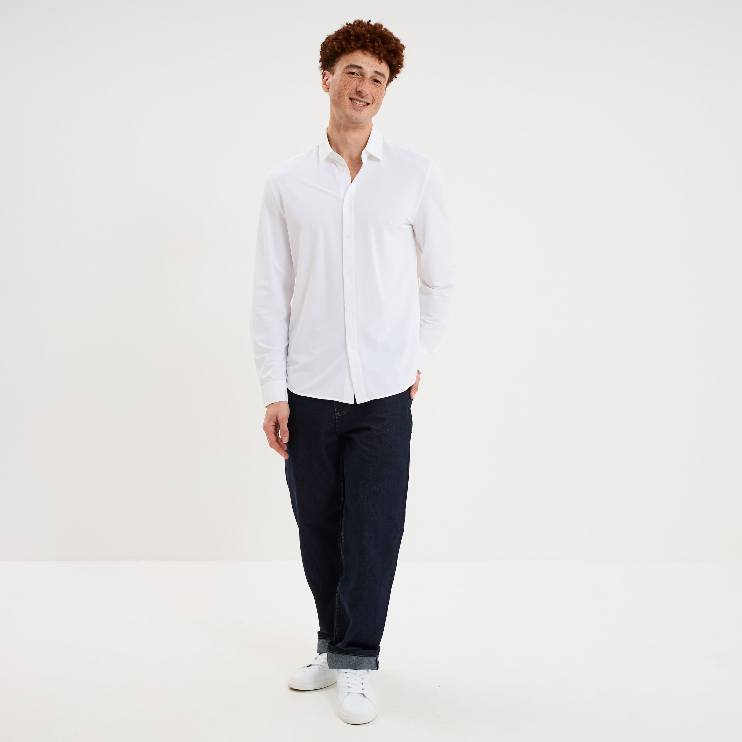 Chemise manches longues stretch blanc homme