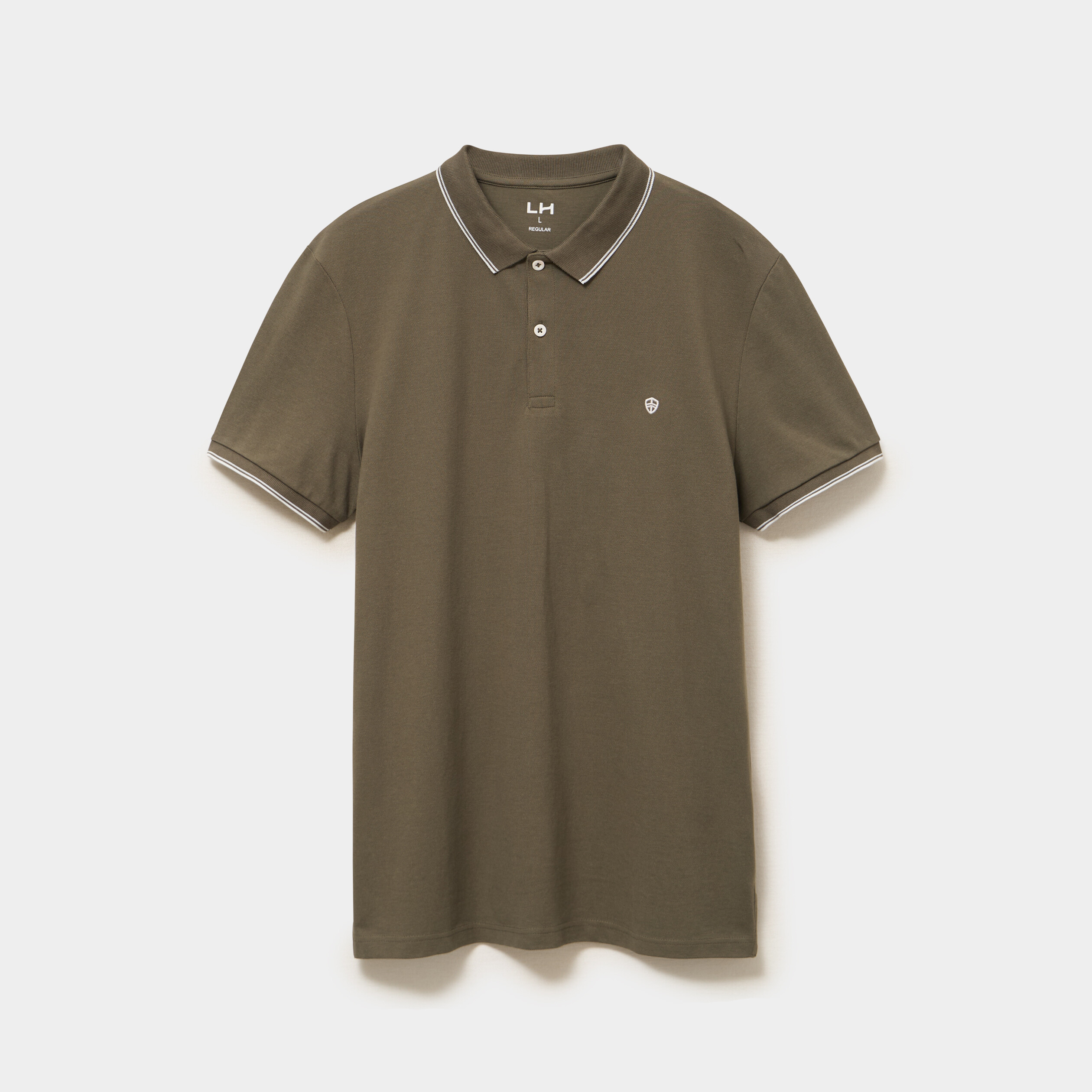 Polo piqu&eacute; coton manches courtes vert kaki homme