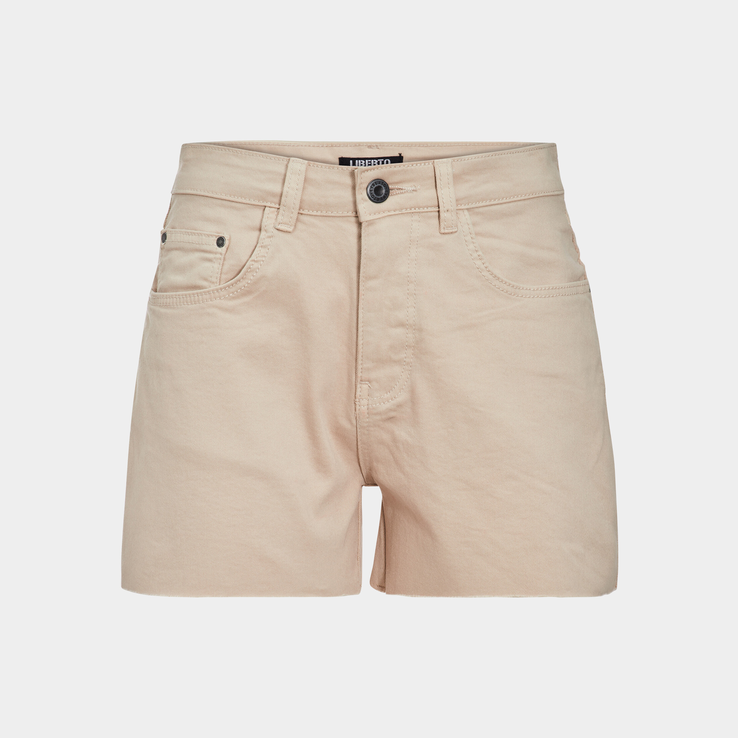 Short ajusté taille haute bords francs beige femme