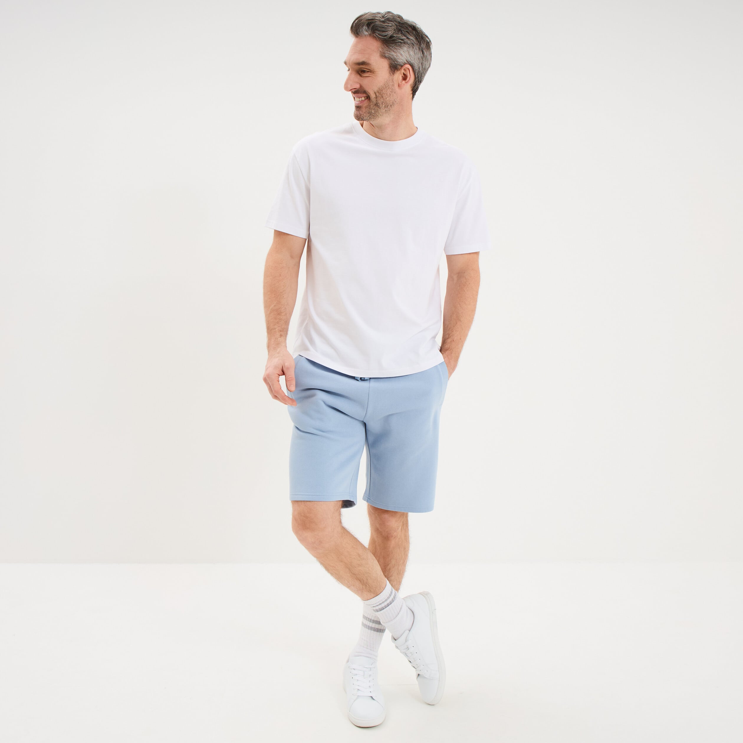 Short jogging molleton droit bleu ciel homme