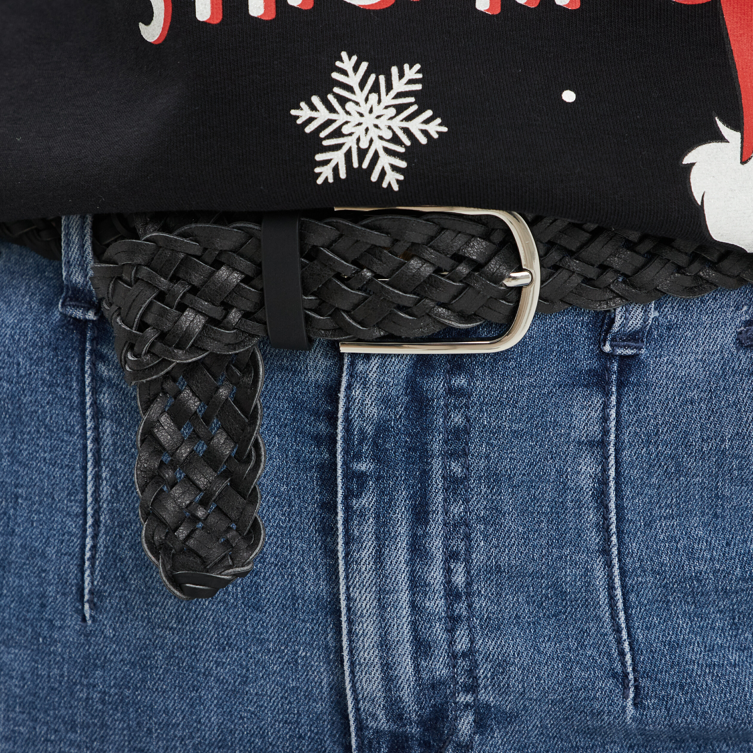 Ceinture Femme Noire Tressée Avec Boucle Argentée - Taille 12 (S) - Occasion