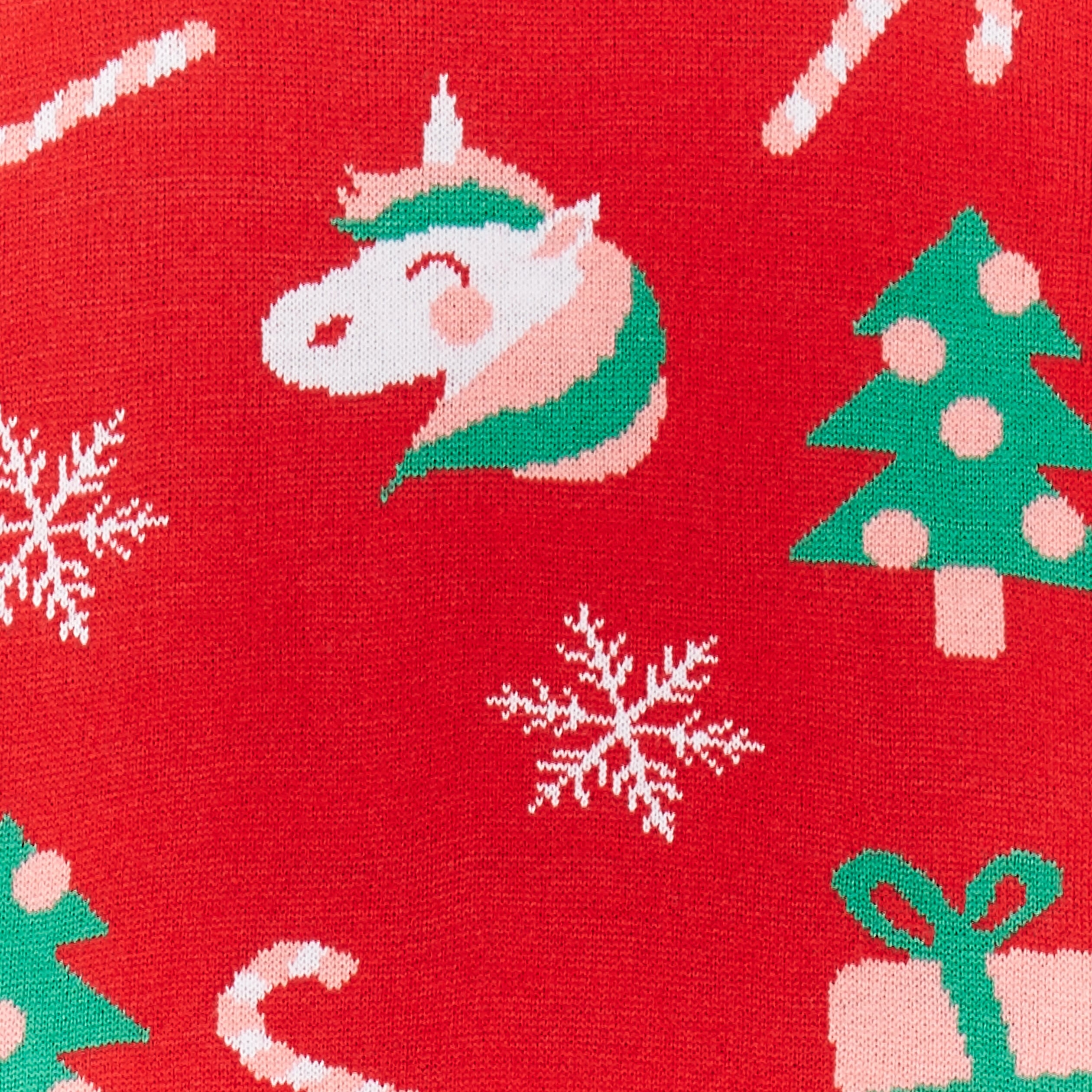 Pull No&euml;l col rond manches longues rouge fille