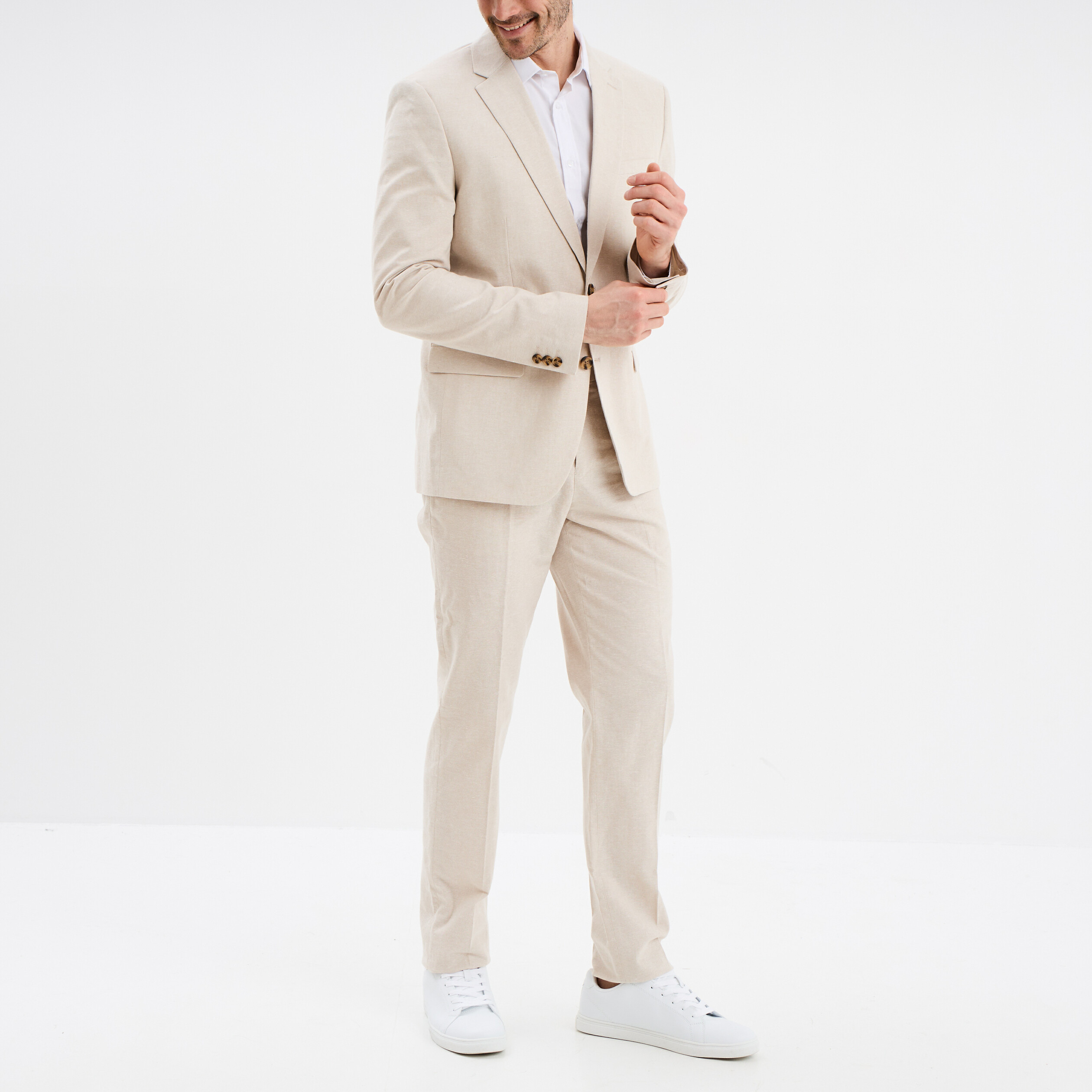 Tailleur Pantacourt Femme En Lin Gris - Veste Courte Blazer Et Pantalon - Marque Aventures Des Toiles Taille 40 - Occasion Très Bon état