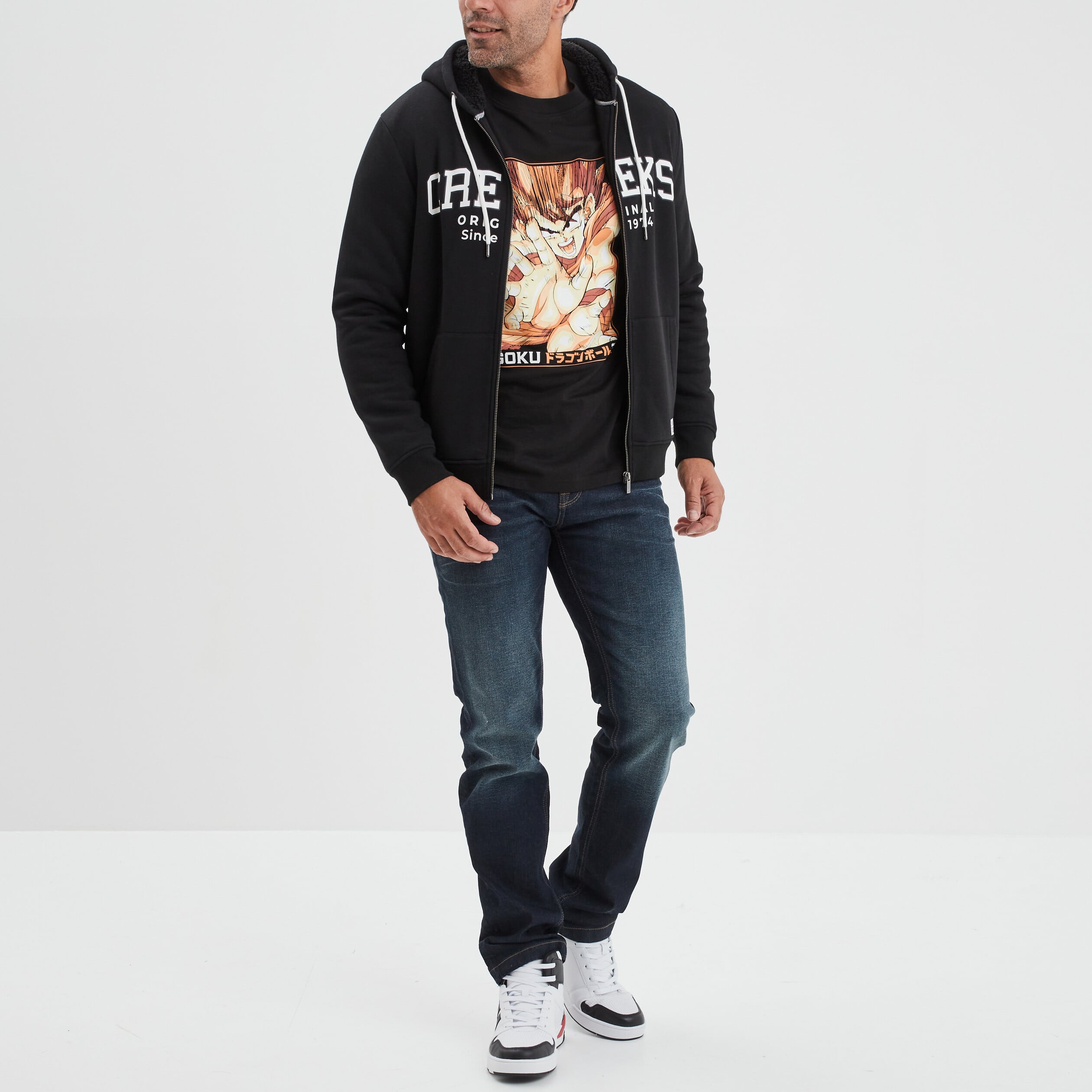 Sweat zipp&eacute; &agrave; capuche molleton doubl&eacute; noir homme