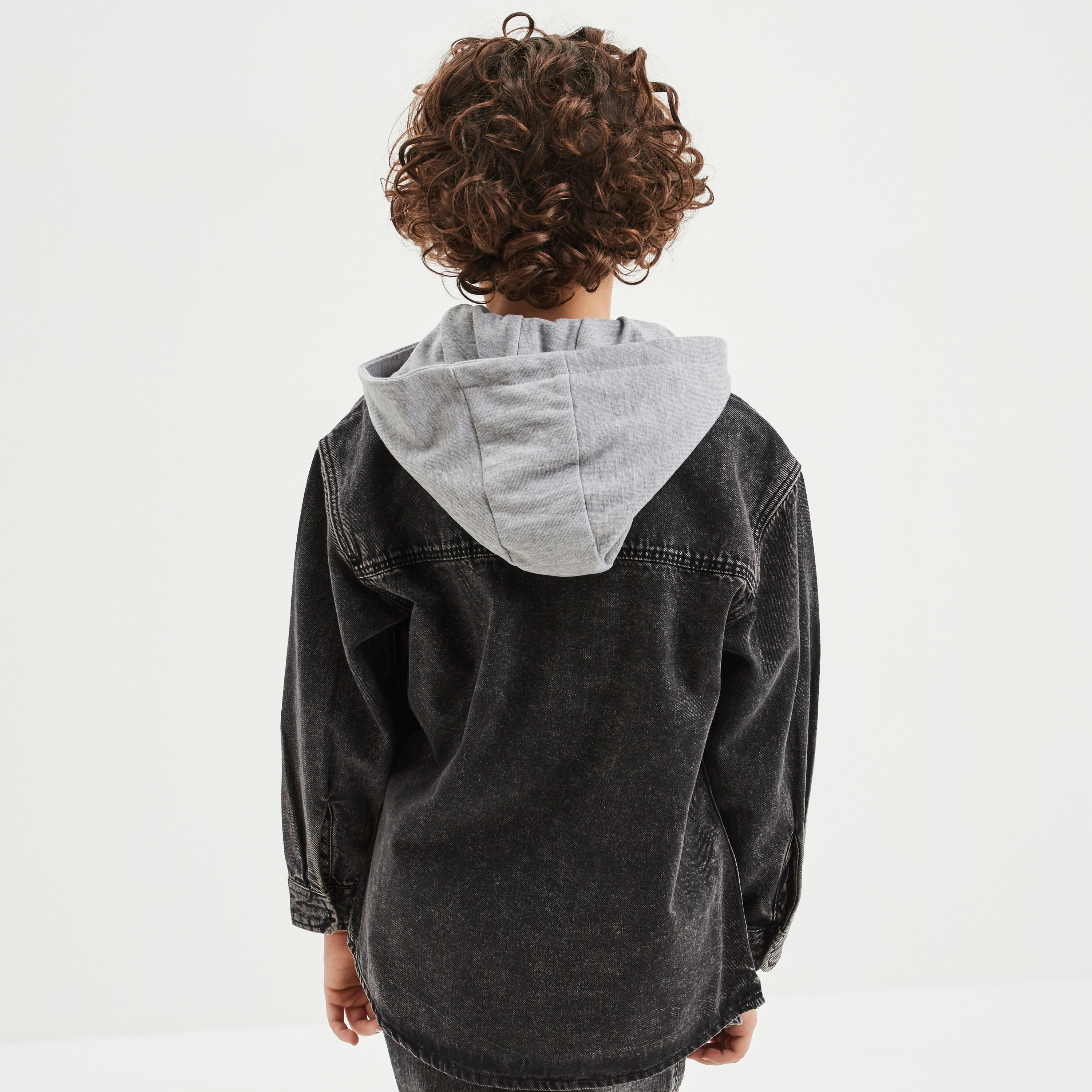 Chemise en jean &agrave; capuche Liberto denim noir gar&ccedil;on