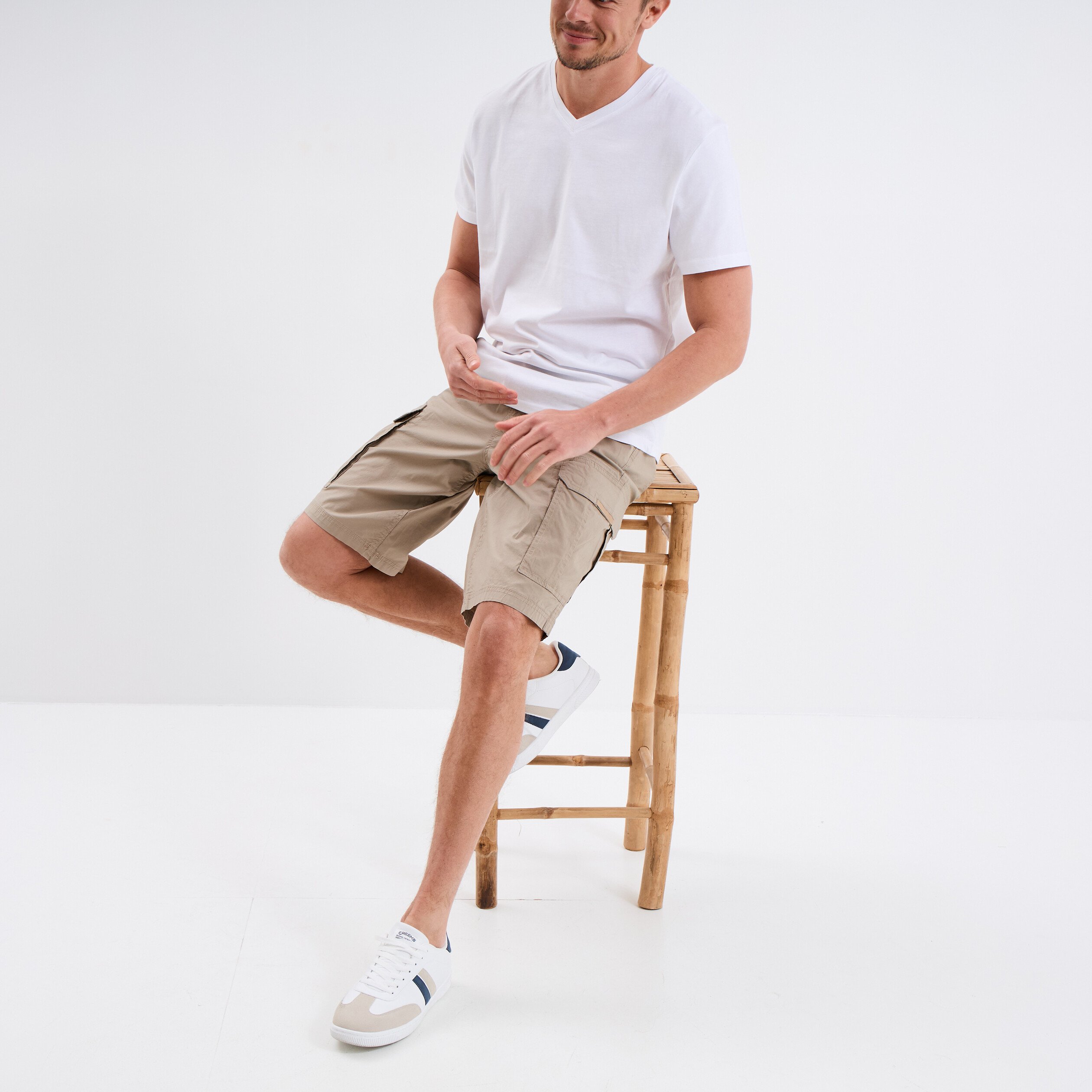 bermuda cargo droit coton majoritaire taupe homme Bermuda cargo droit coton majoritaire taupe homme
