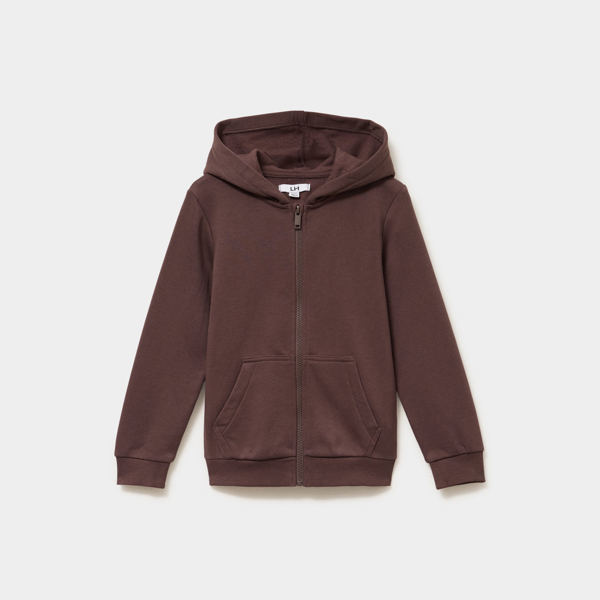 Sweat zipp&eacute; &agrave; capuche en molleton marron fonc&eacute; gar&ccedil;on