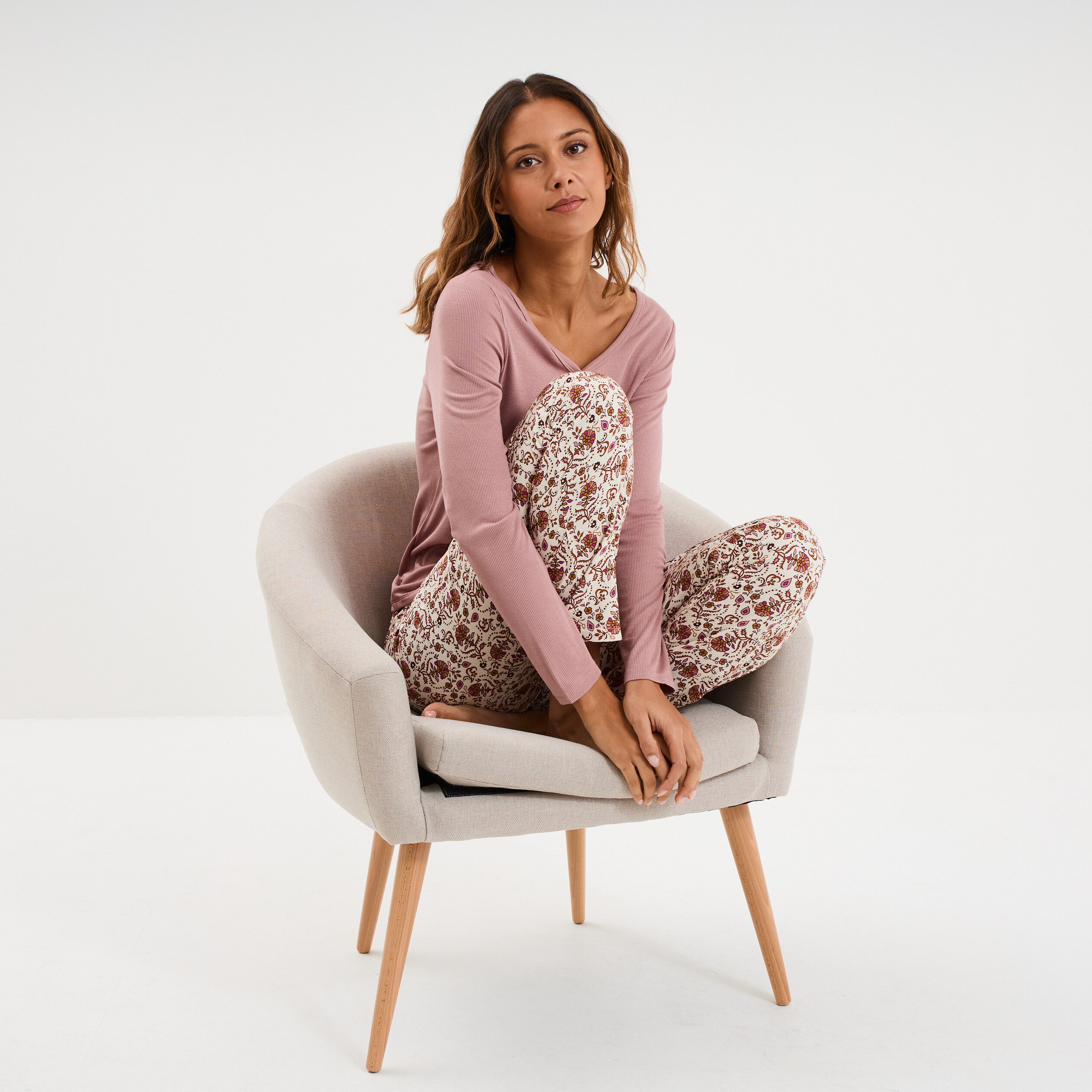 Ensemble pyjama manches longues 2 pièces blanc femme | La Halle