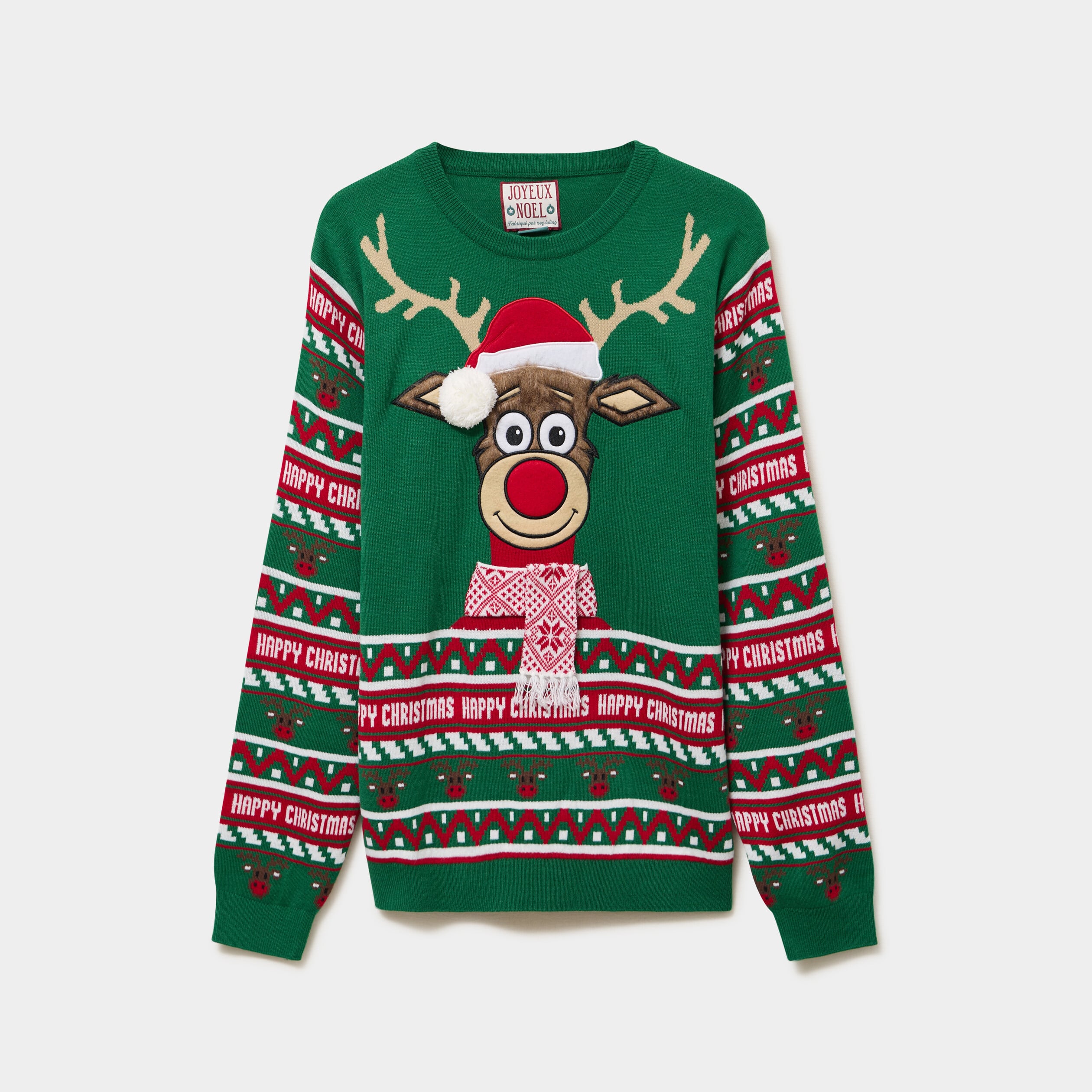 Pull de No&euml;l avec pompon vert homme