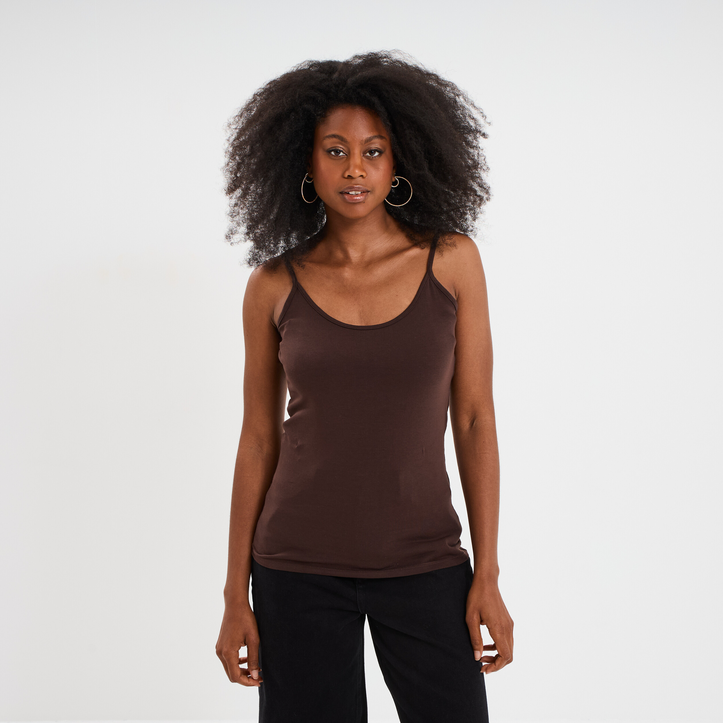 debardeur coton bretelles reglables marron fonce femme Débardeur coton bretelles réglables marron foncé femme