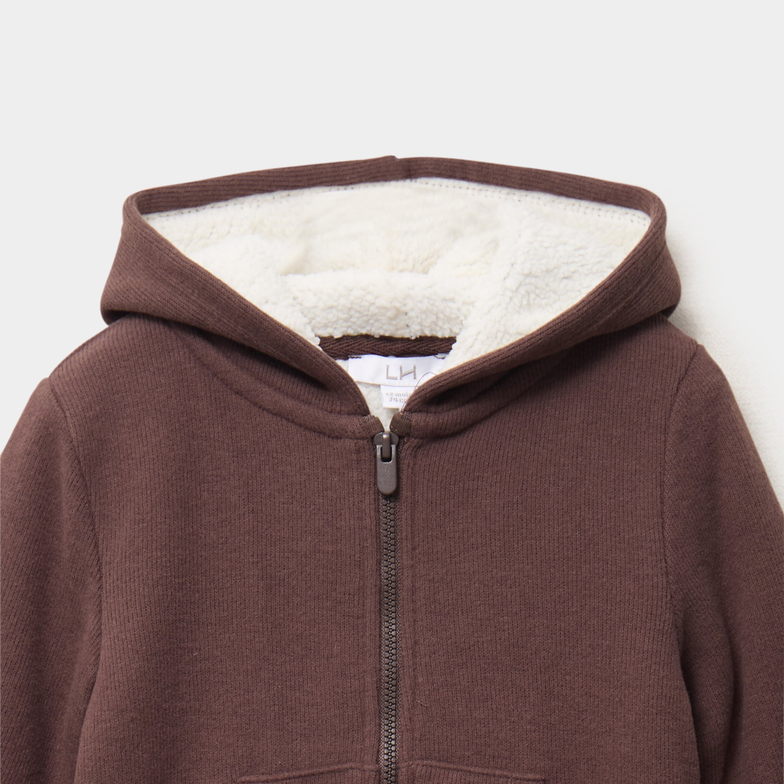 Gilet c&ocirc;tel&eacute; doubl&eacute; &agrave; capuche marron fonc&eacute; b&eacute;b&eacute; gar&ccedil;on