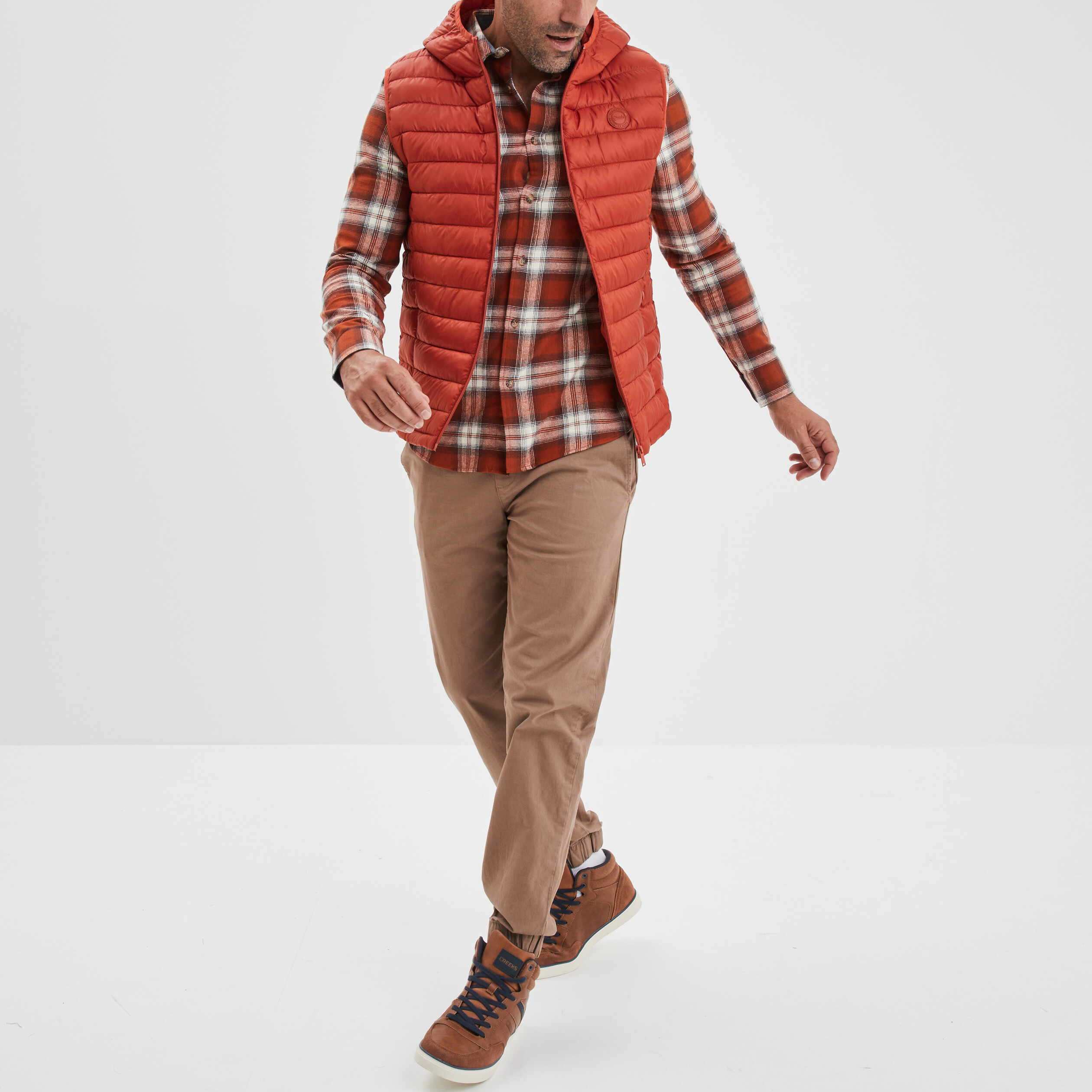 Chemise manches longues droite orange foncé homme