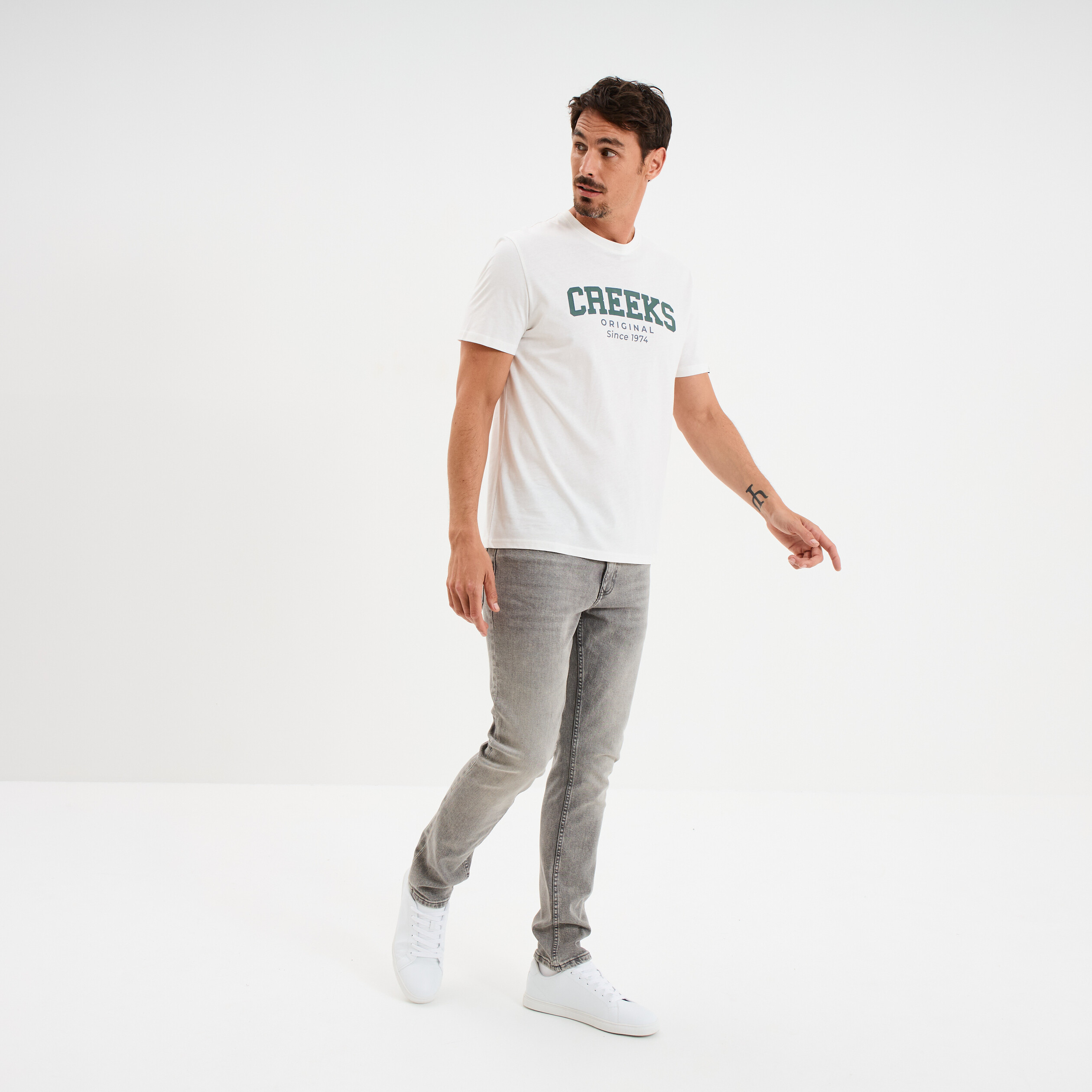 Jeans denim straight 5 poches Creeks denim gris homme