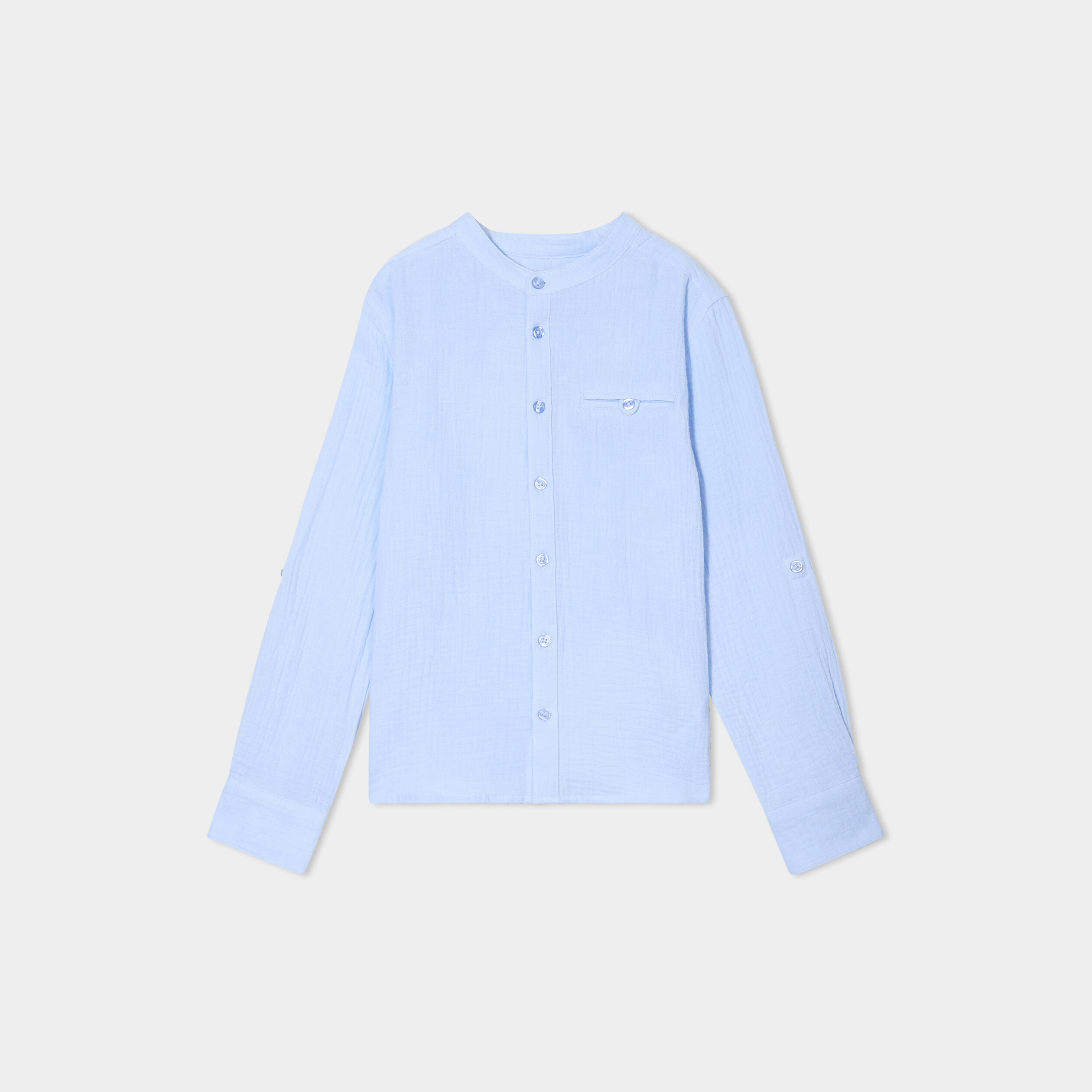 chemise gaze coton manches retroussables bleu ciel garcon Chemise gaze coton manches retroussables bleu ciel garçon