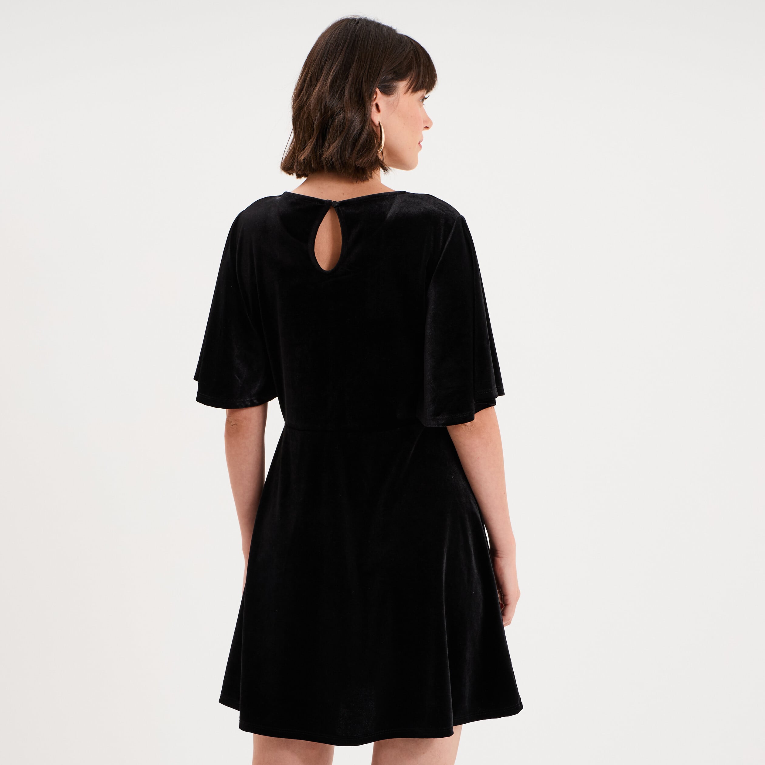 Robe courte en velours manches courtes noir femme