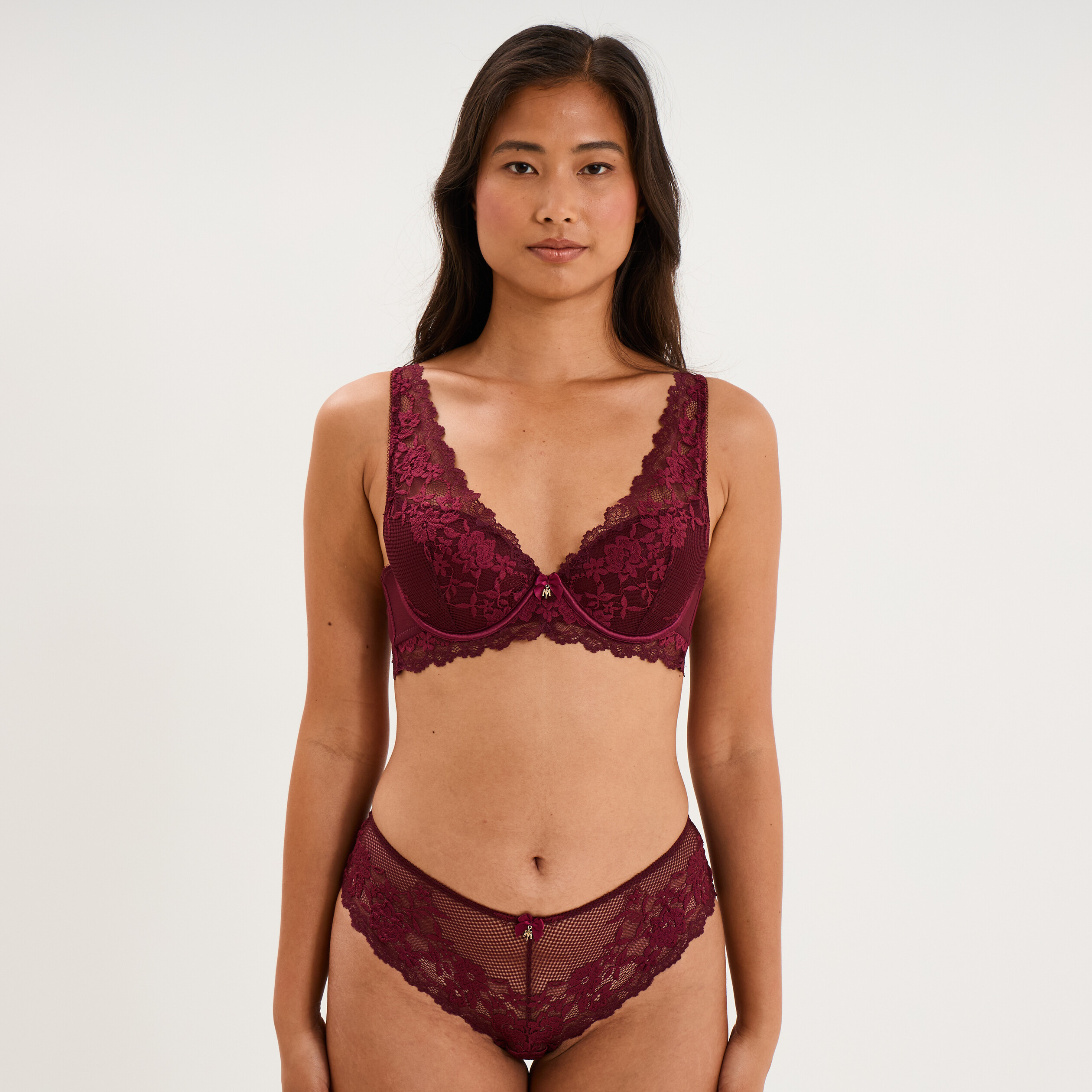 Soutien-gorge foulard avec dentelle prune femme