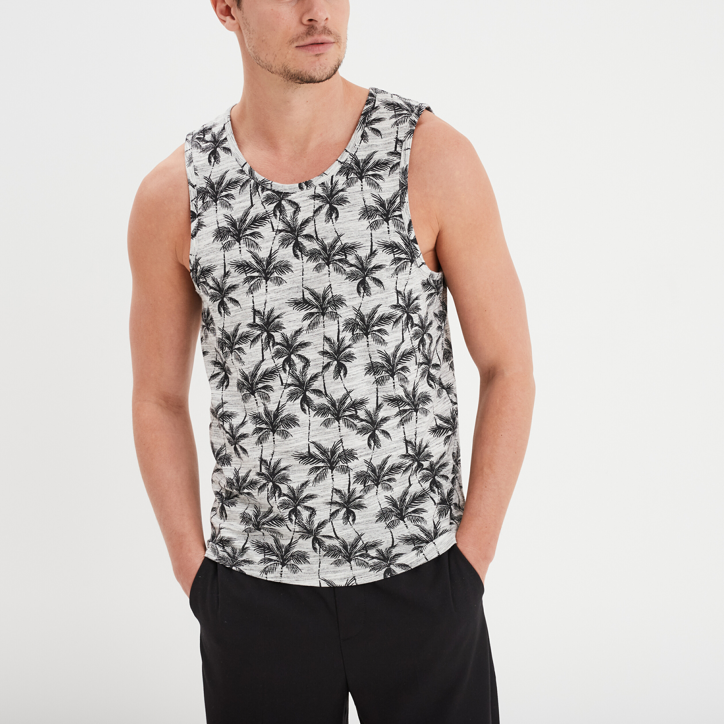 debardeur col rond coton liberto gris clair homme Débardeur col rond coton Liberto gris clair homme