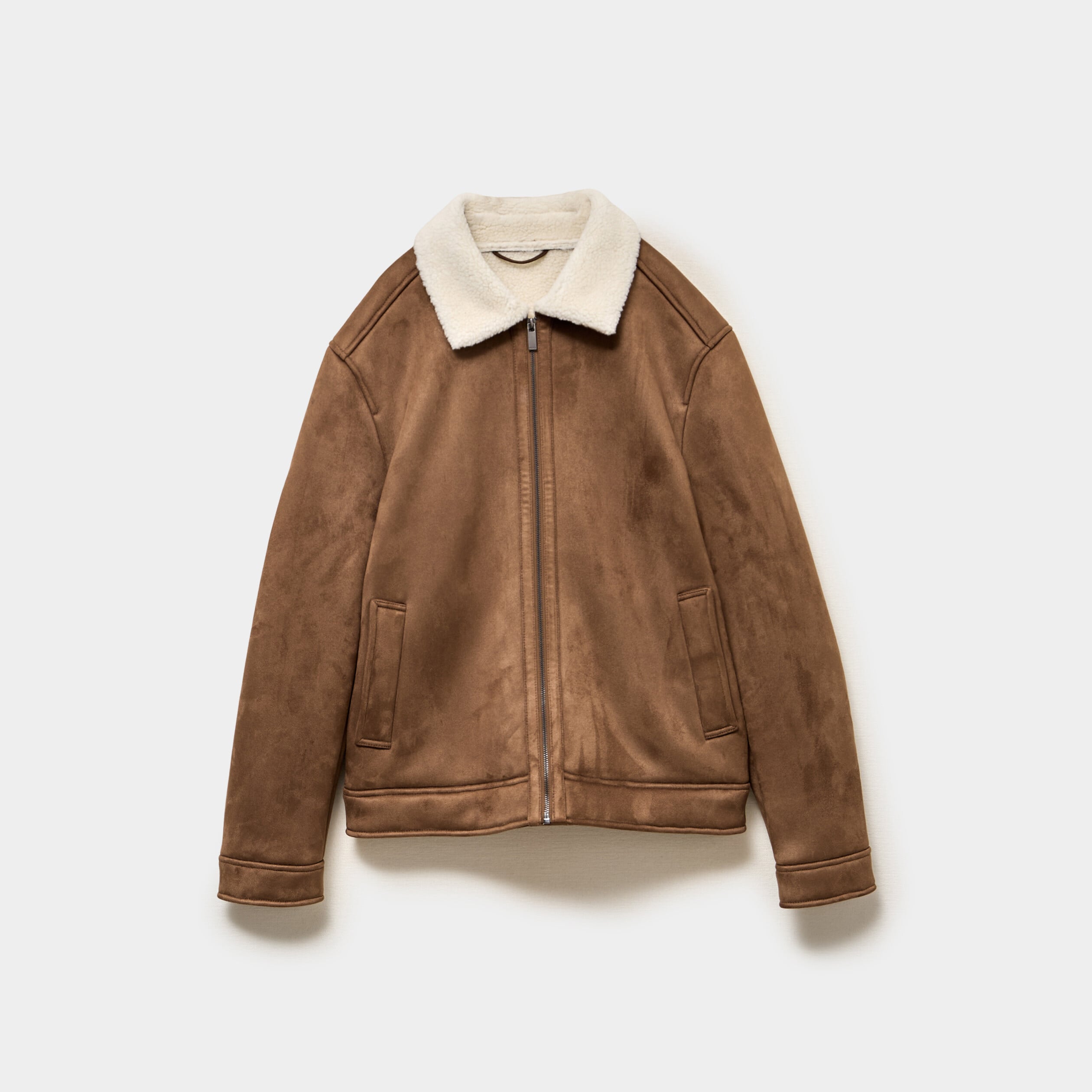 Veste bomber effet su&eacute;dine col aviateur marron homme