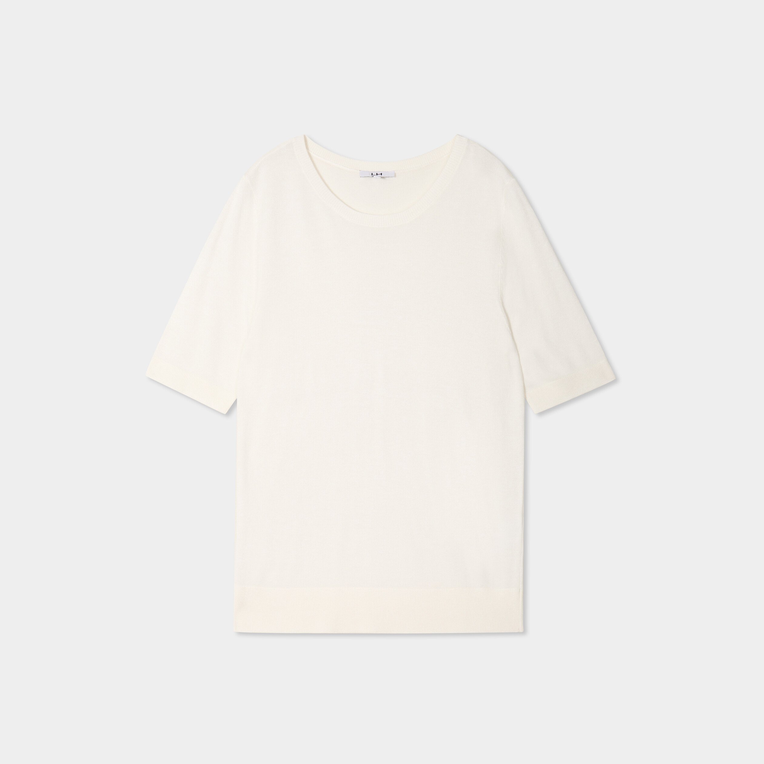 Pull manches courtes col rond blanc femme