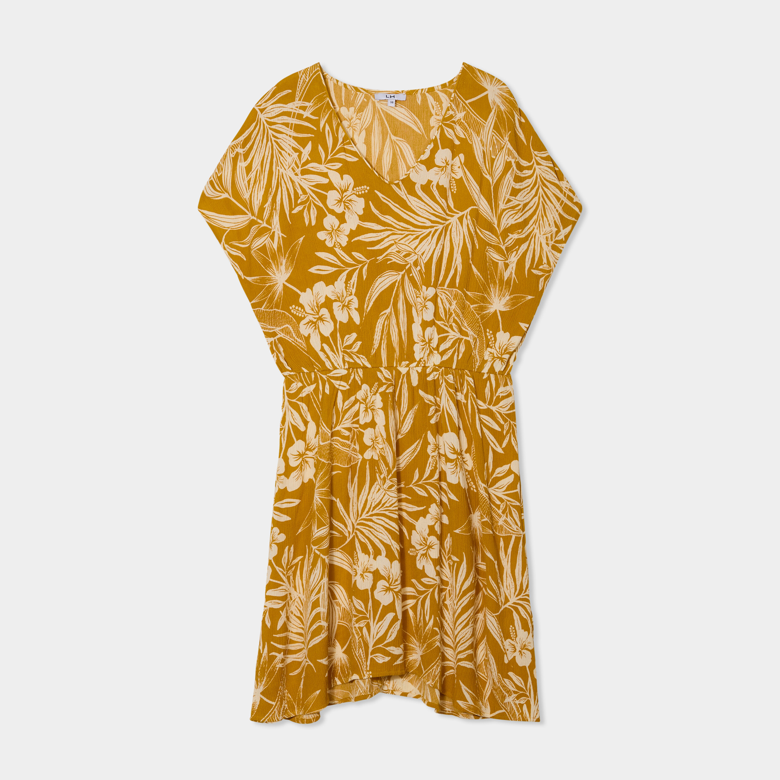 robe caftant courte col en v jaune or femme Robe caftant courte col en V jaune or femme