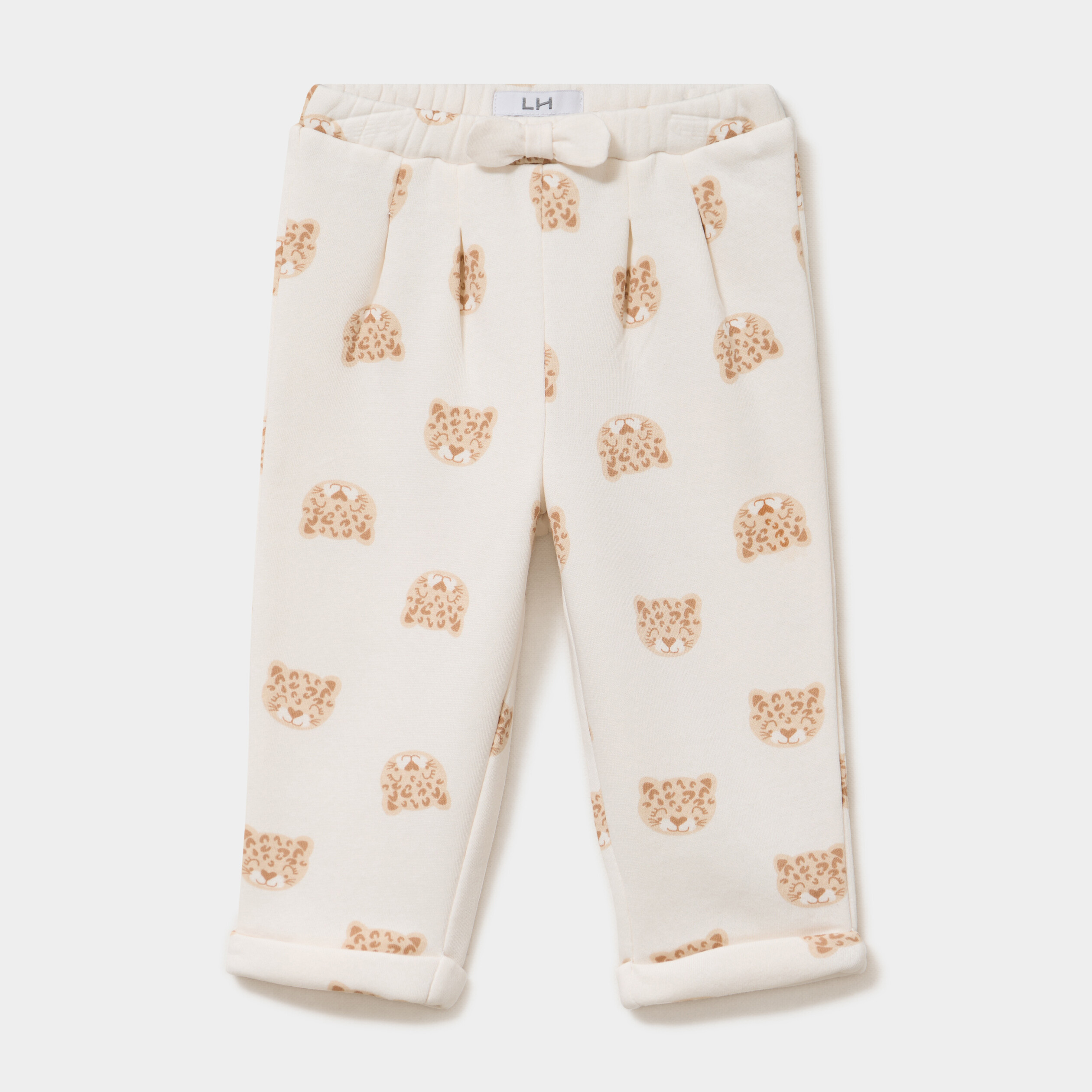 Pantalon de jogging molleton &agrave; noeud ecru b&eacute;b&eacute; fille