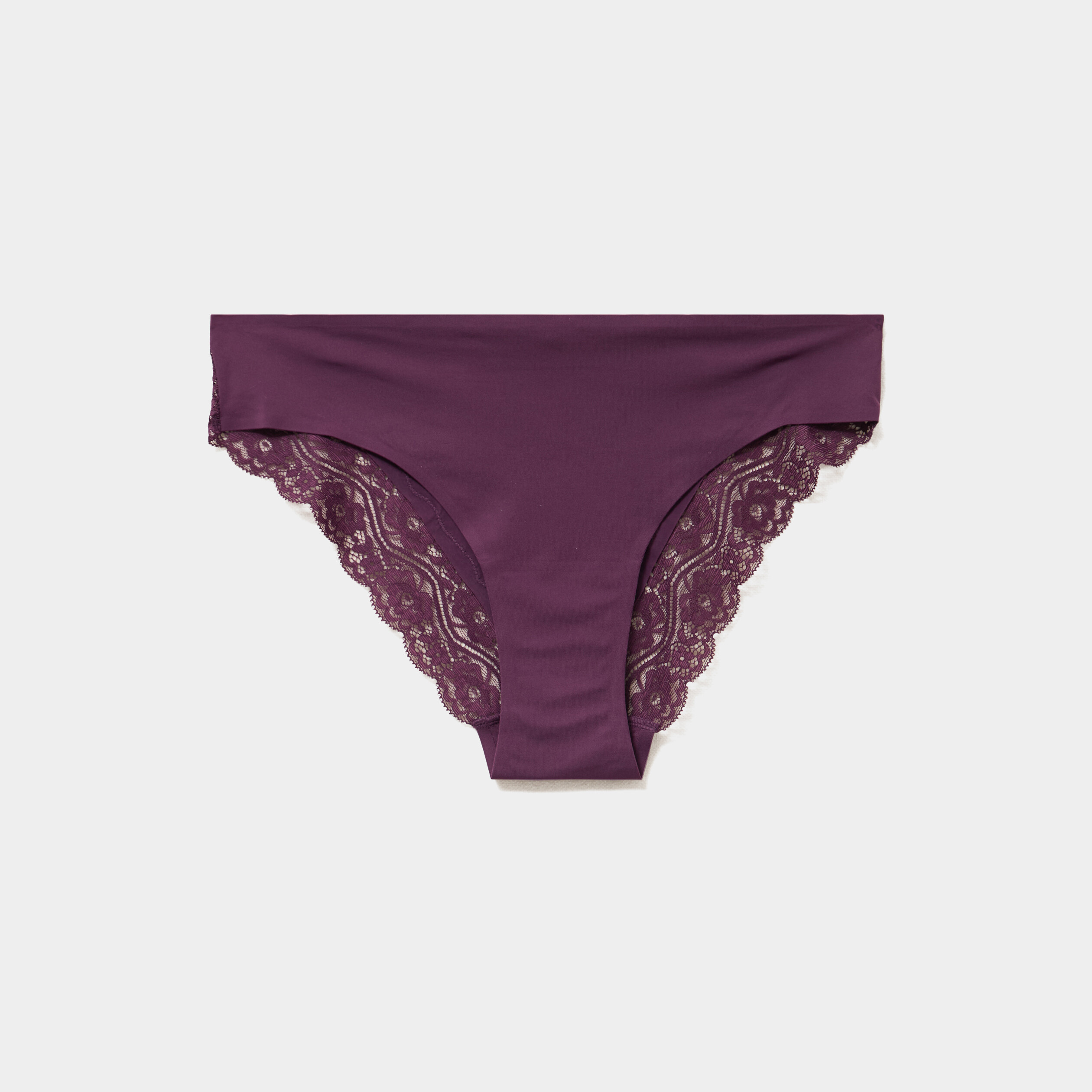 Culotte invisible &agrave; dentelle prune femme