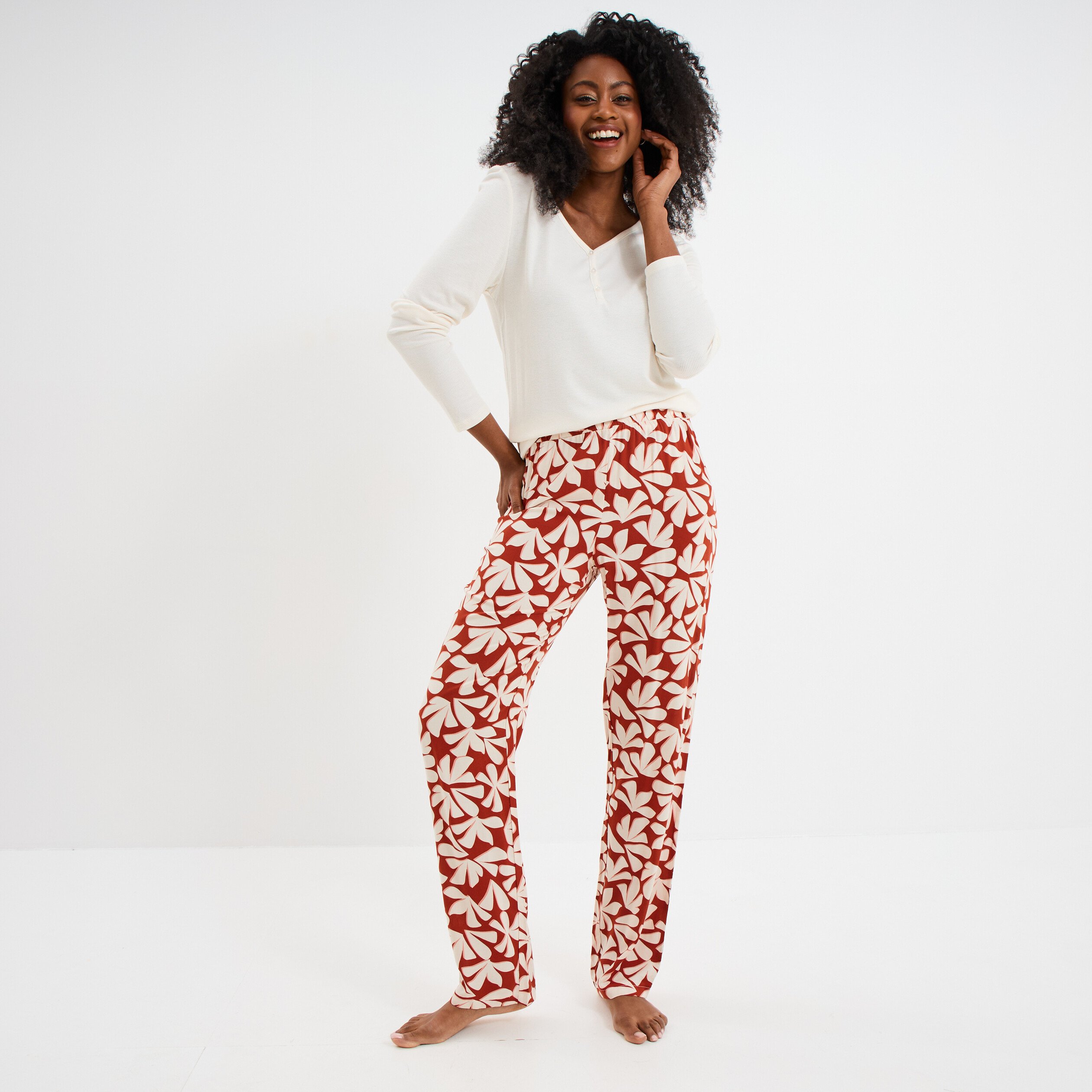ensemble pyjama manches longues 2 pieces terracotta femme Ensemble pyjama manches longues 2 pièces terracotta femme