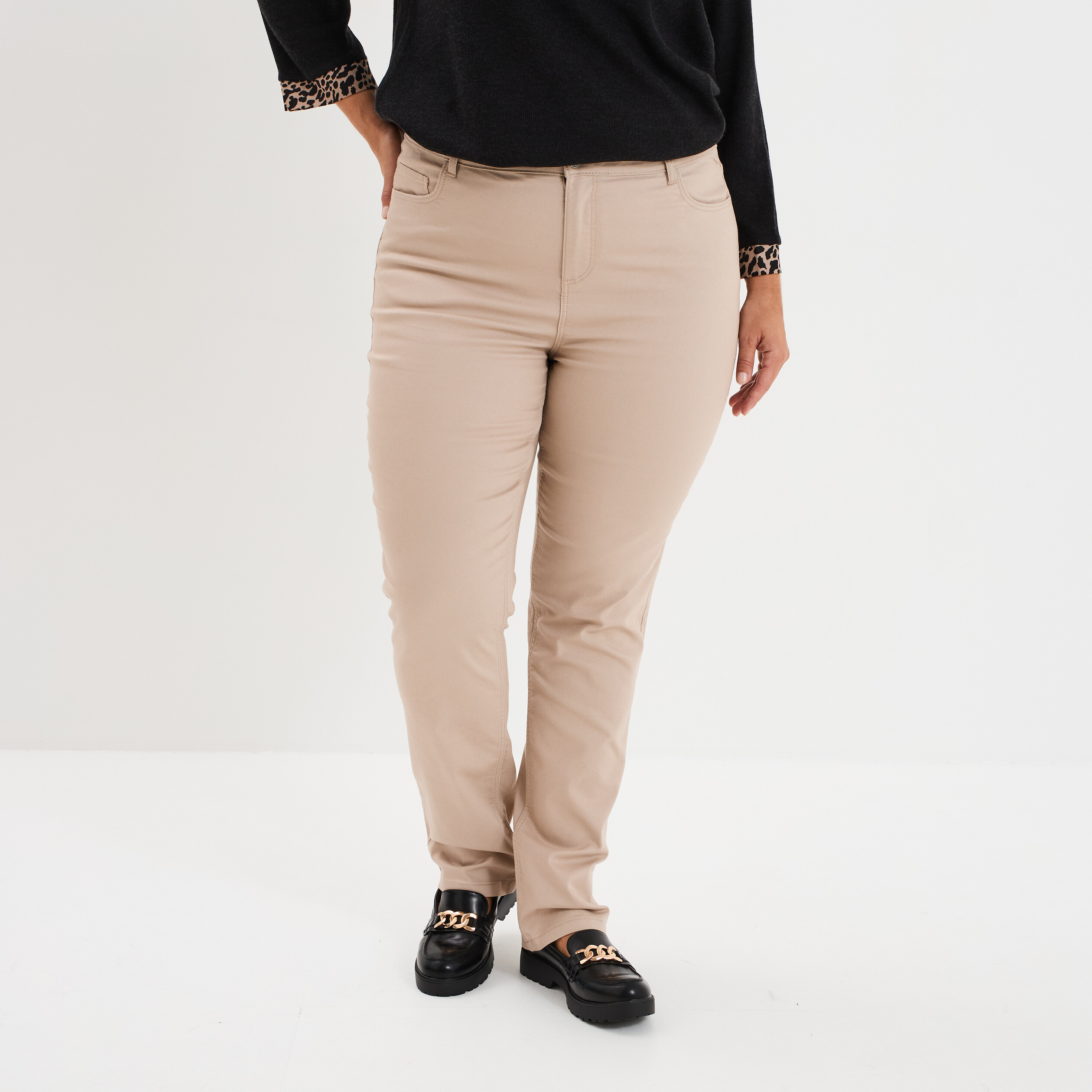Pantalon Beige Pantalon Femme Droit Taille Haute Pantalon Droit