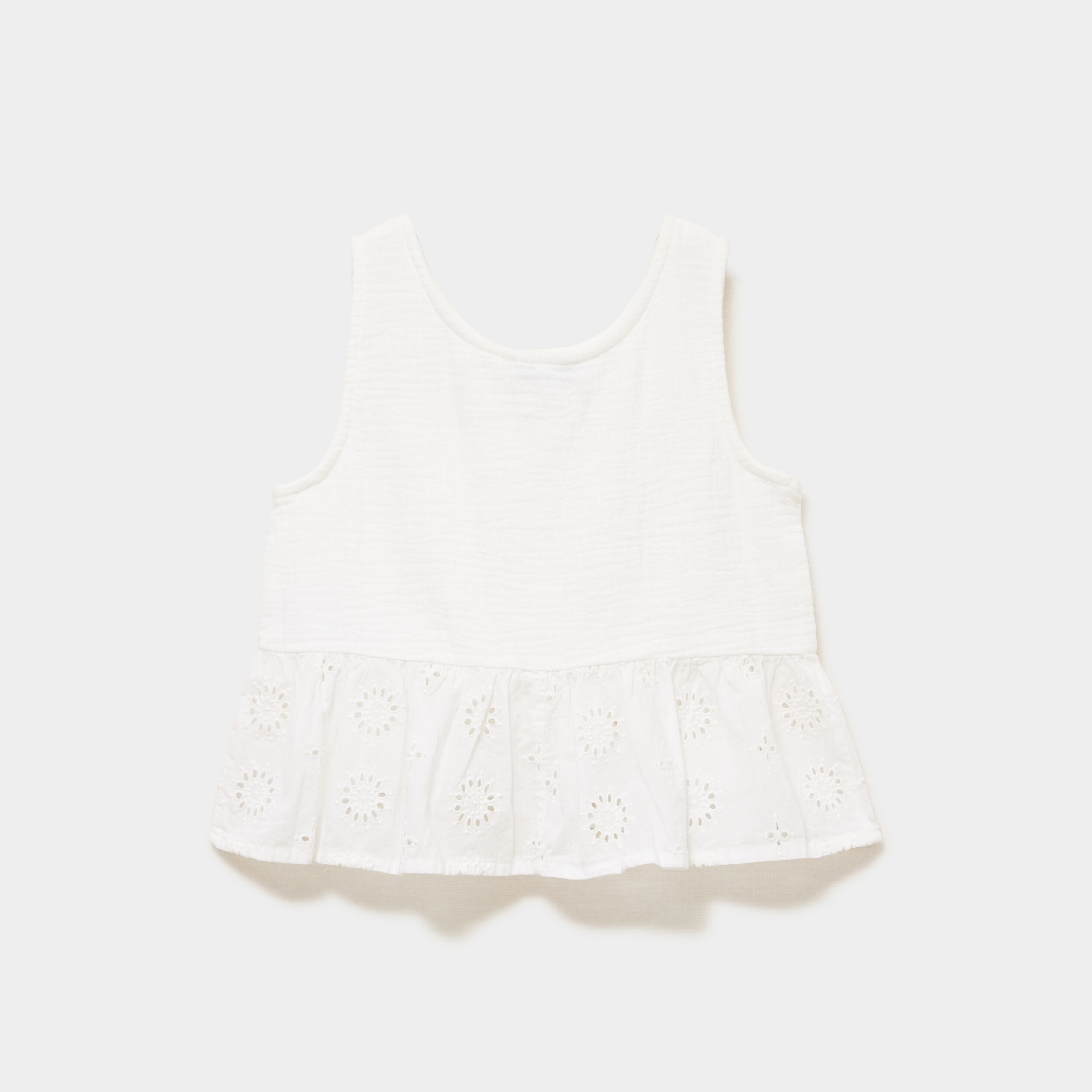 Blouse sans manches brod&eacute;e &agrave; volants ivoire fille