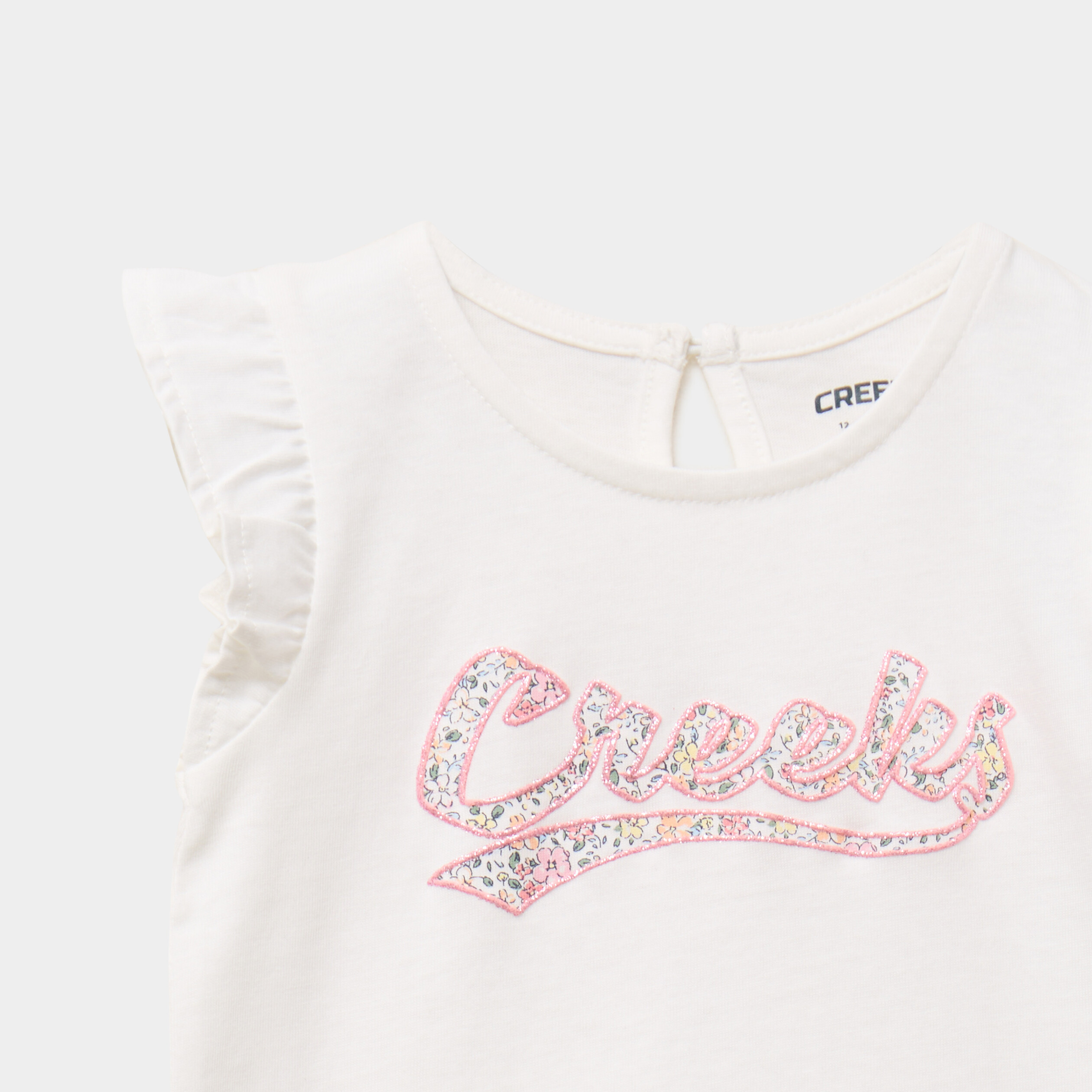 T-shirt manches volants coton ecru b&eacute;b&eacute; fille