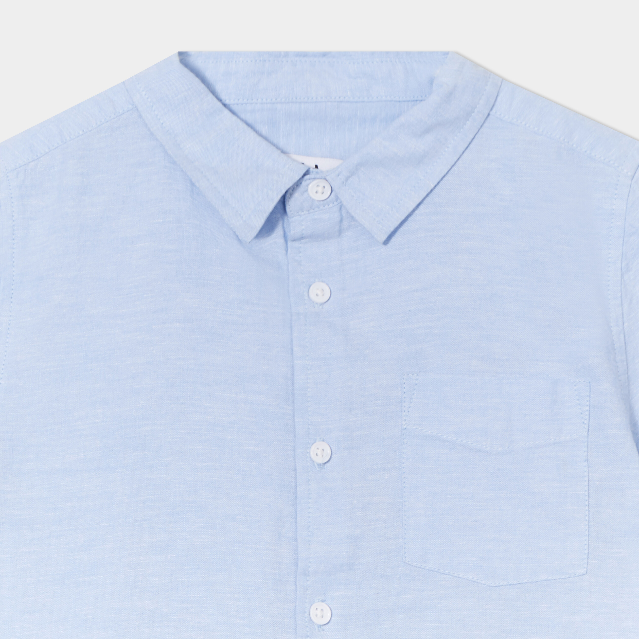 Chemise manches courtes melange lin bleu ciel garcon