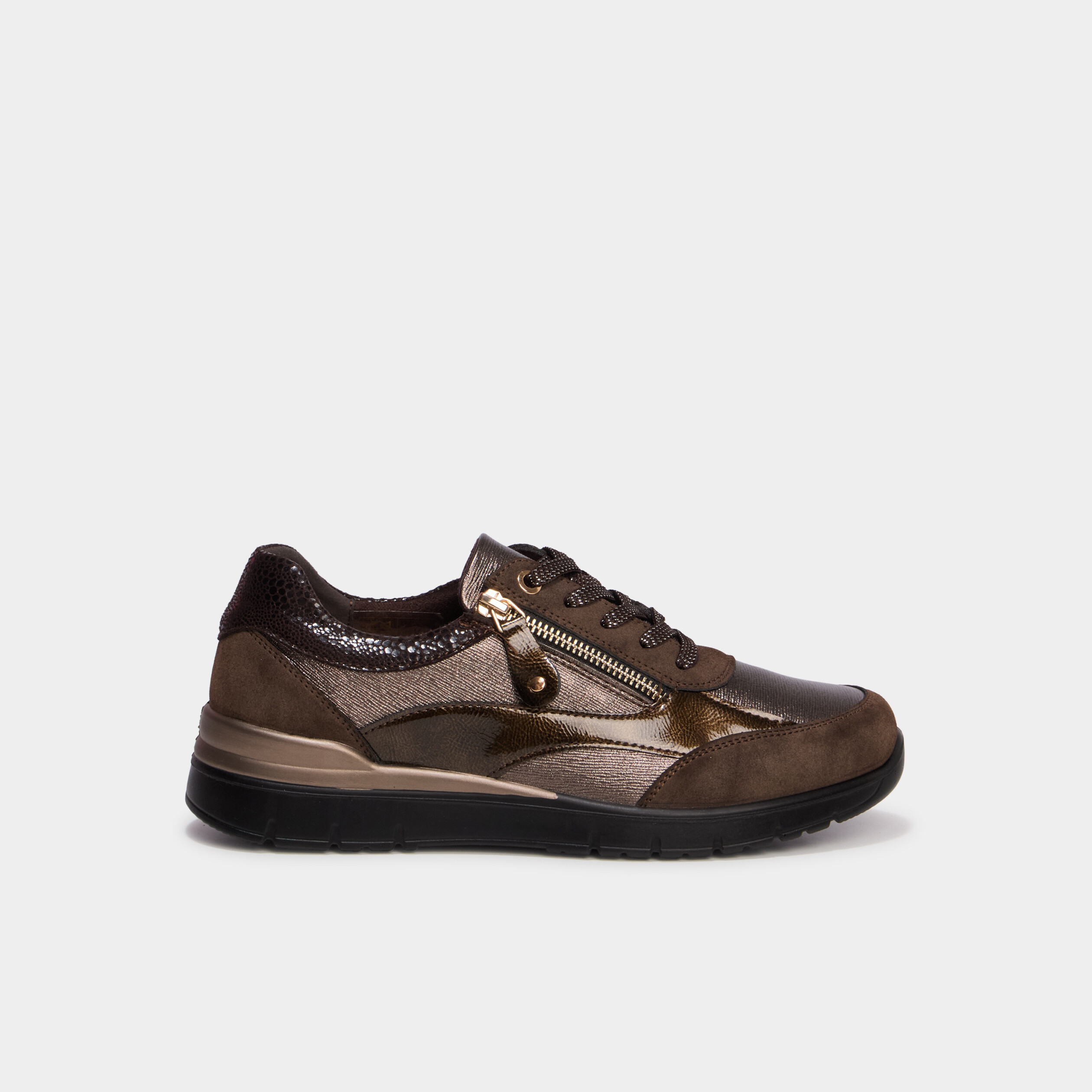 Baskets zipp&eacute;es &agrave; lacets marron femme