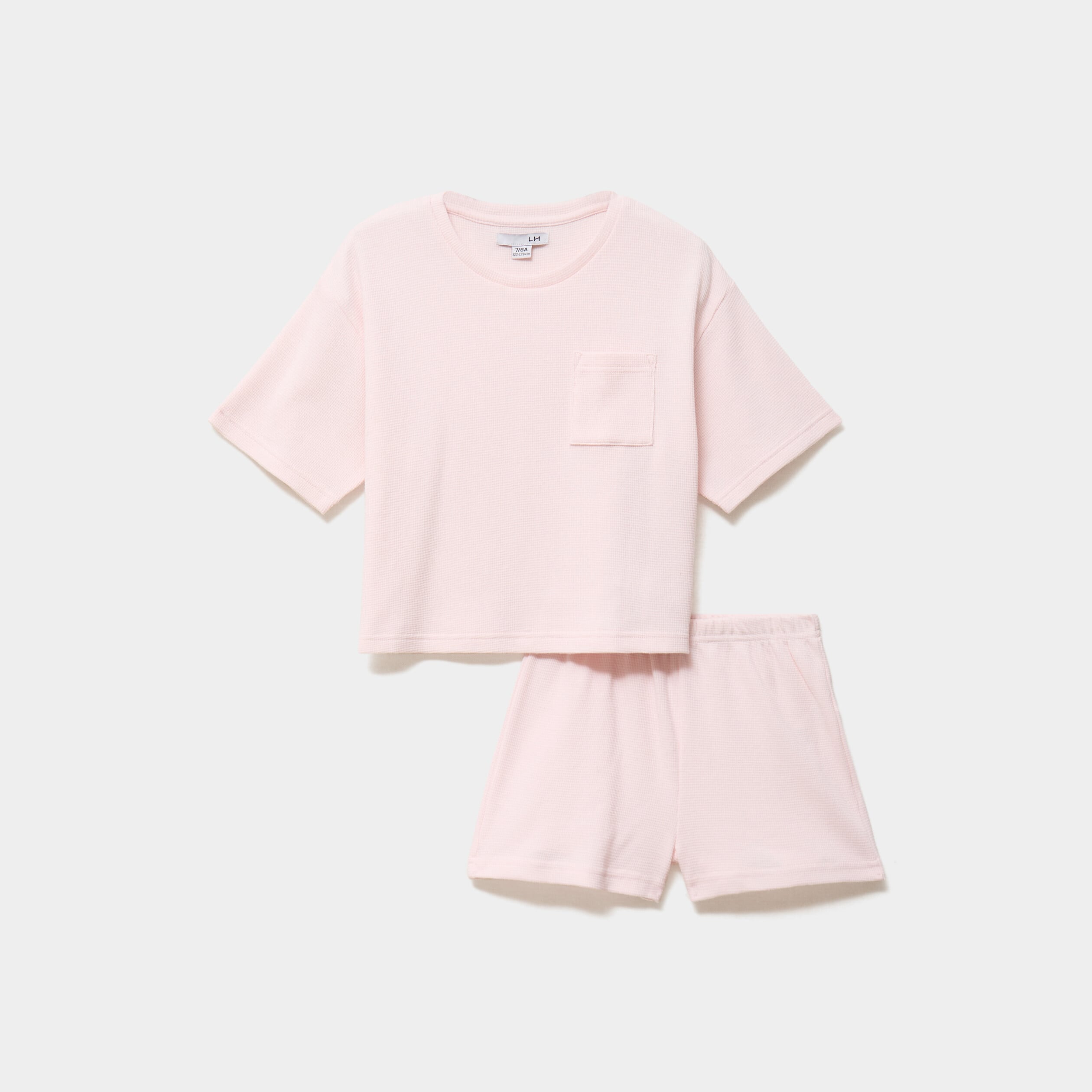 Ensemble pyjama short et t-shirt rose poudr&eacute;e fille