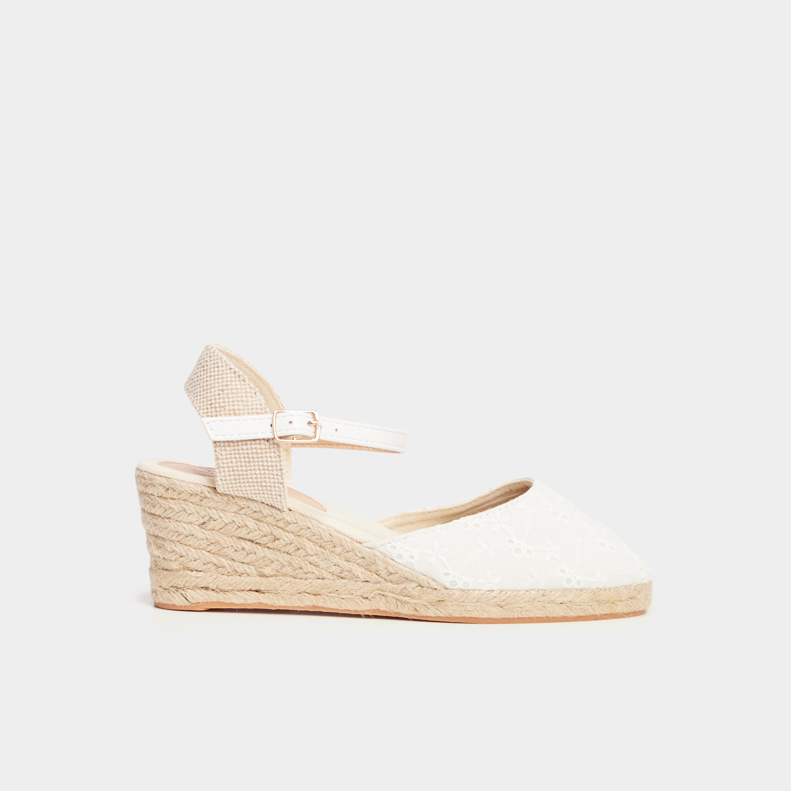 Sandales espadrilles compens&eacute;es broderie blanc femme