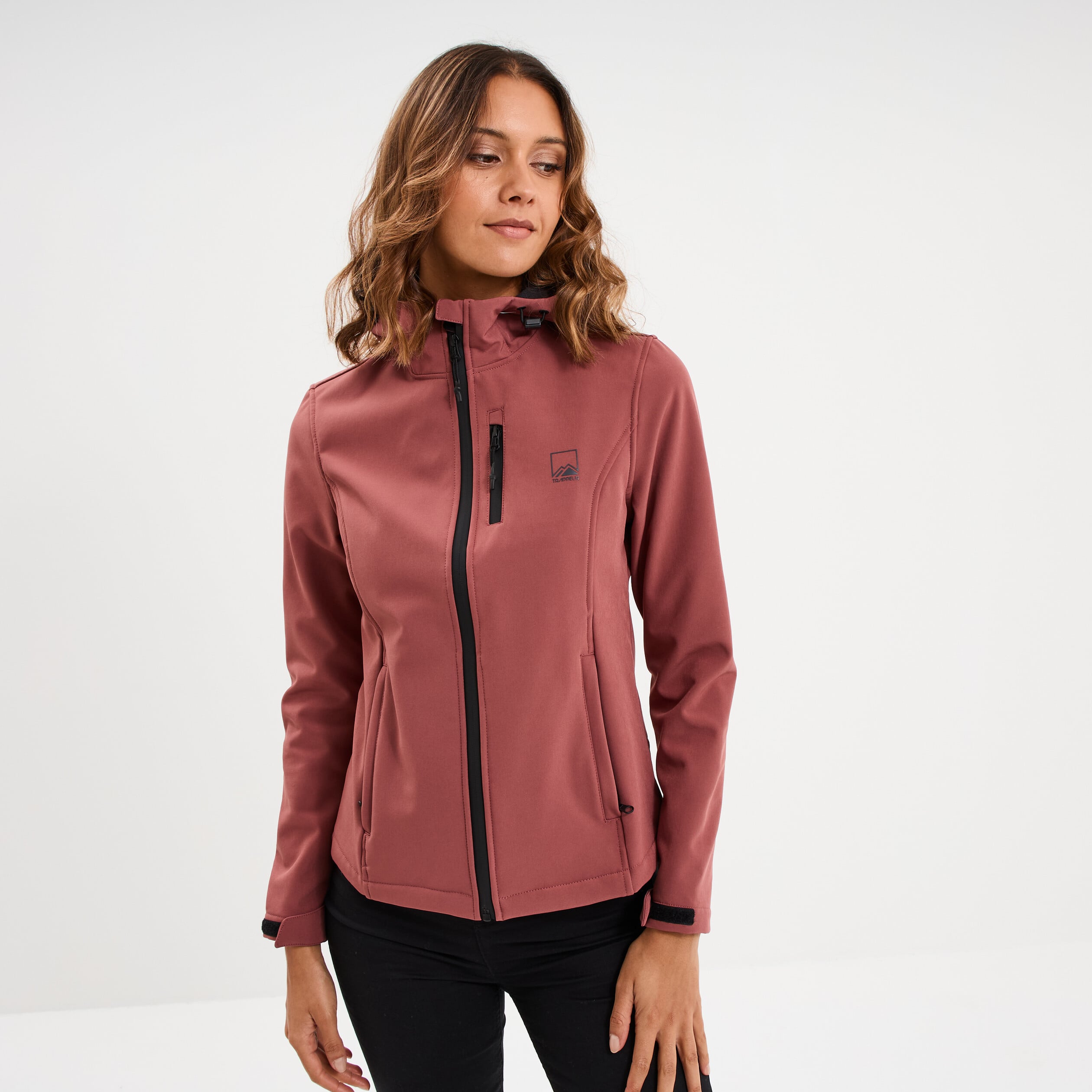 Blouson &agrave; capuche d&eacute;perlant fourr&eacute; vieux rose femme