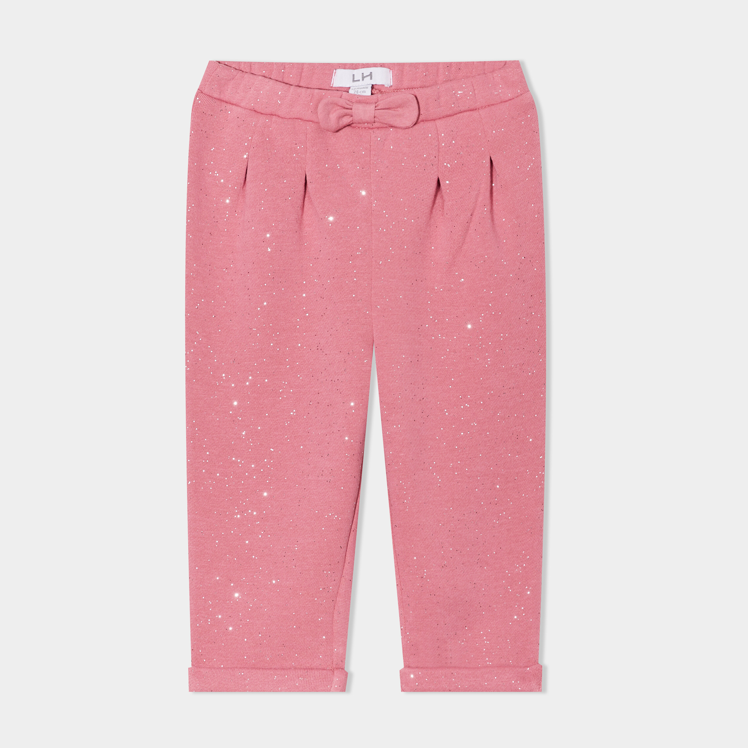 Pantalon jogging molleton &agrave; noeud vieux rose b&eacute;b&eacute; fille