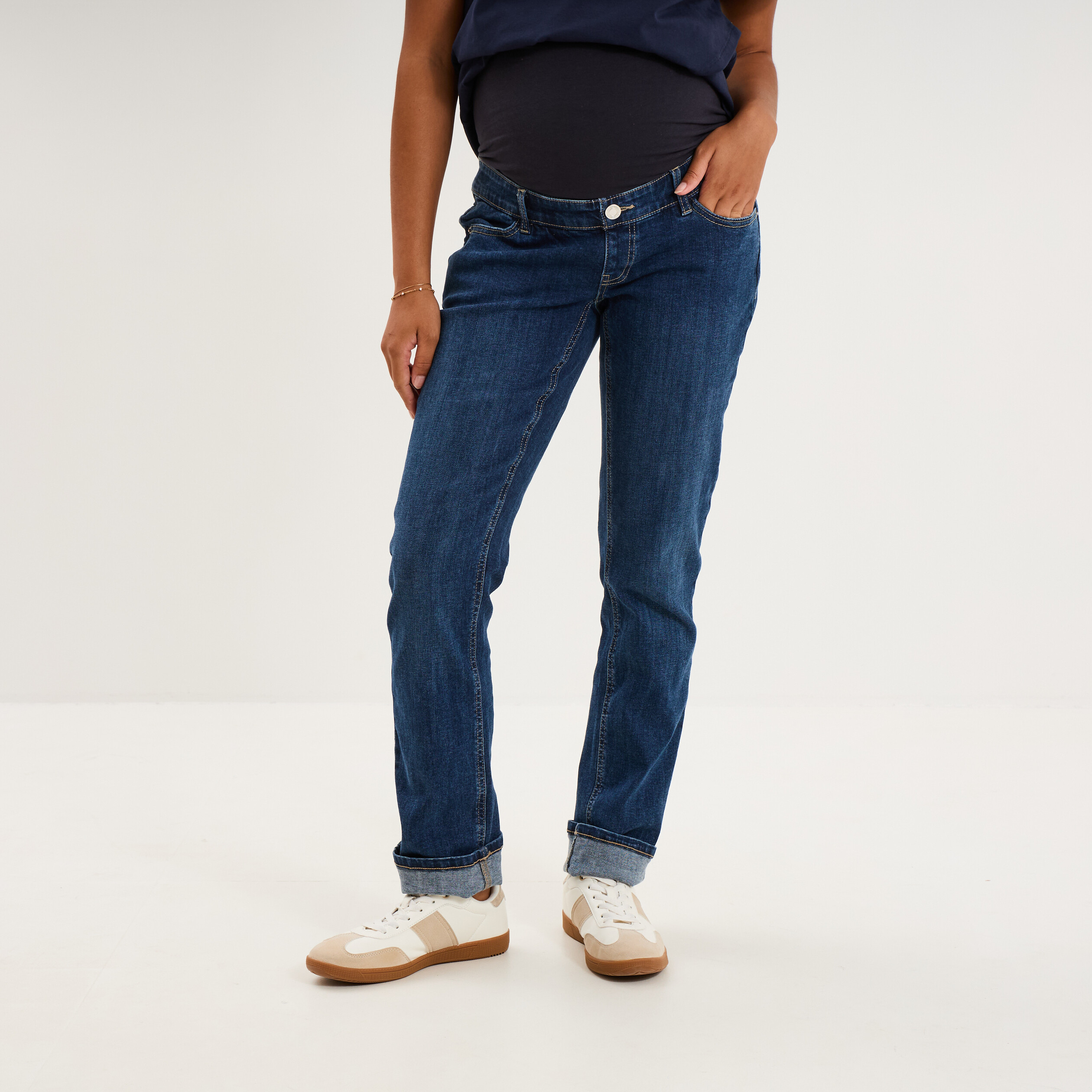 Jeans grossesse droit avec bandeau denim stone femme maternit&eacute;