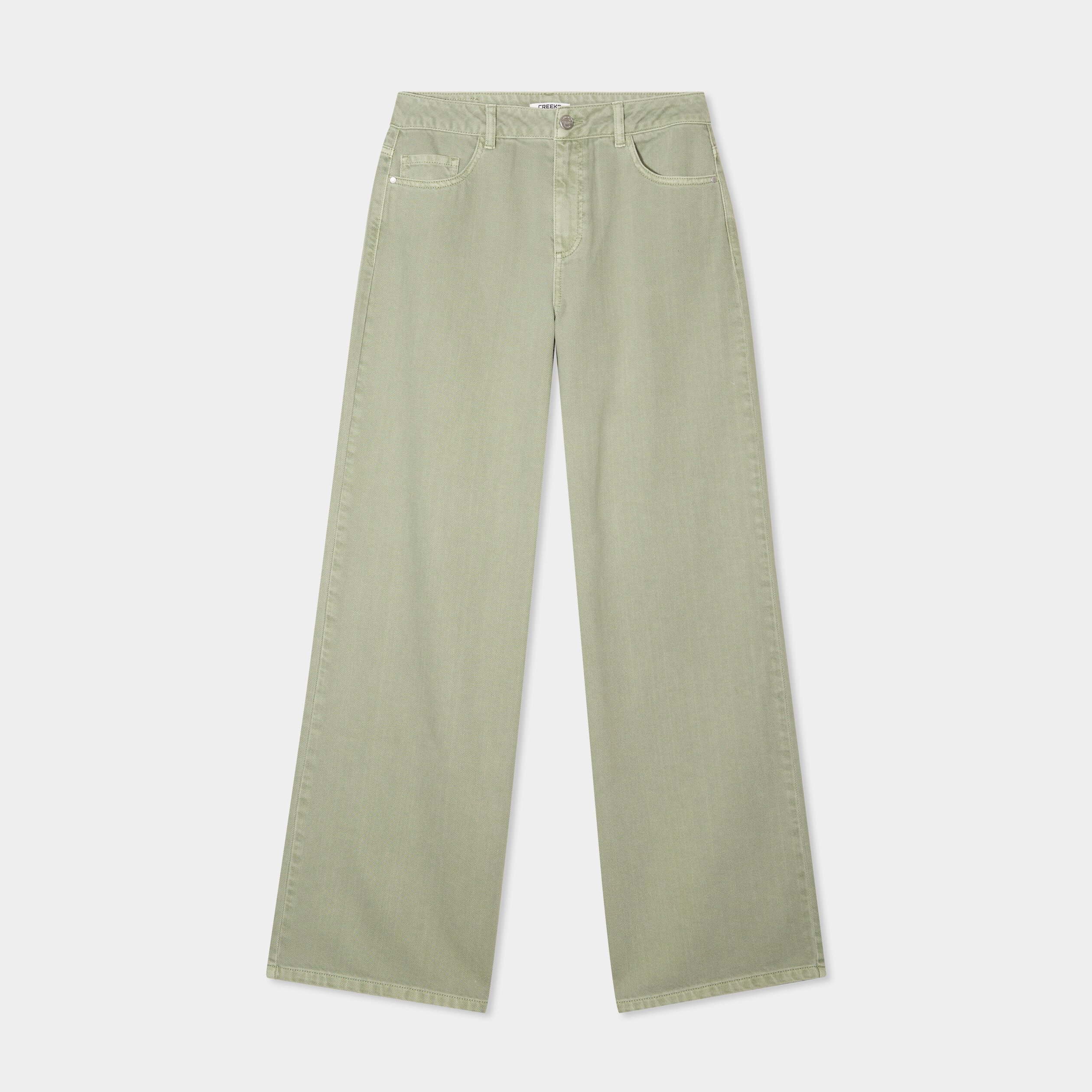 jeans large taille haute coton vert kaki femme Jeans large taille haute coton vert kaki femme