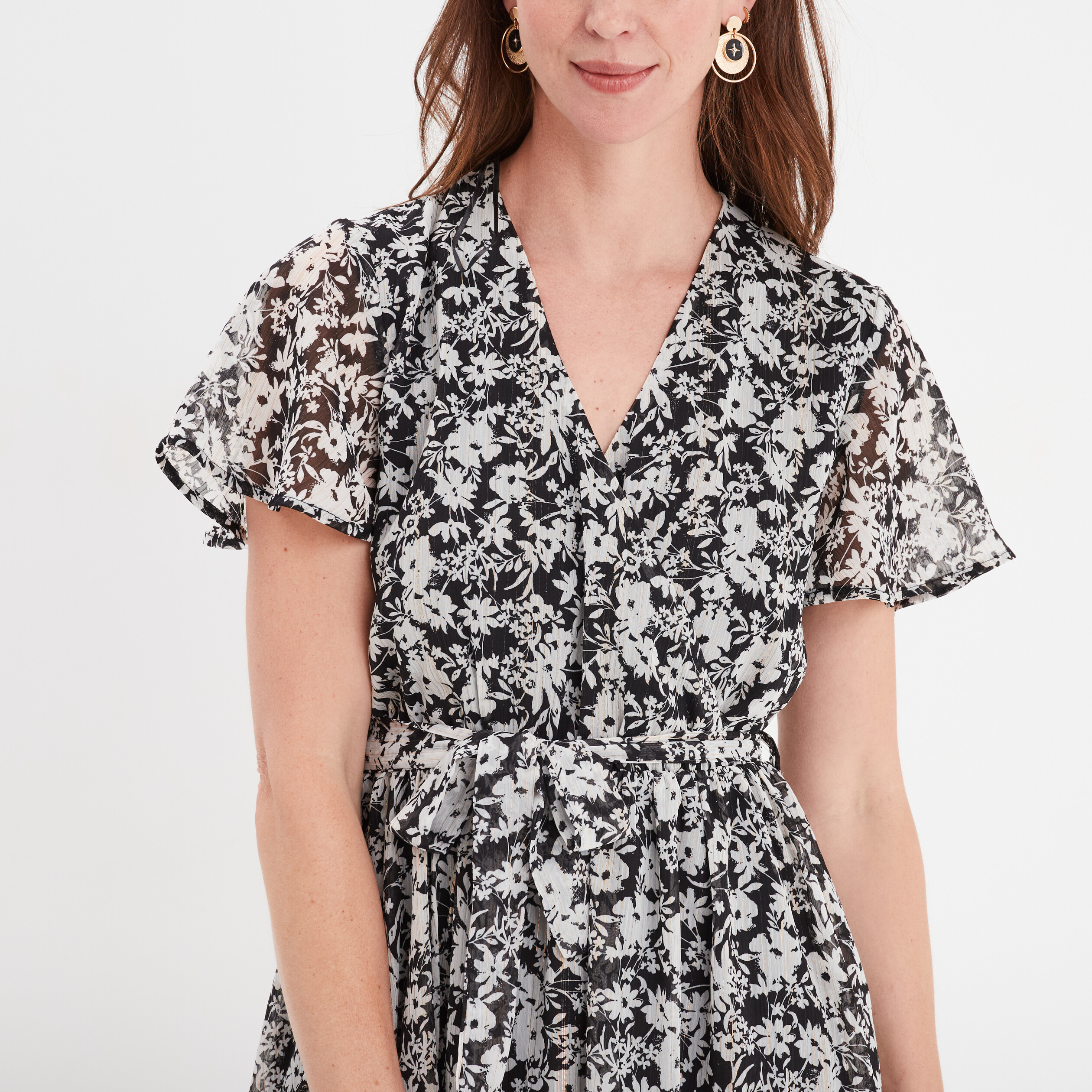 robe longue evasee col cache coeur noir femme Robe longue évasée col cache-coeur noir femme